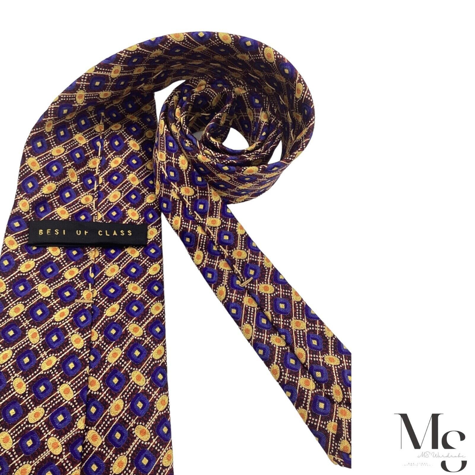 Robert Talbott ROBERT TALBOTT Brown Blue & Gold Geometric Silk Tie Printed Size ONE SIZE - 4 Thumbnail