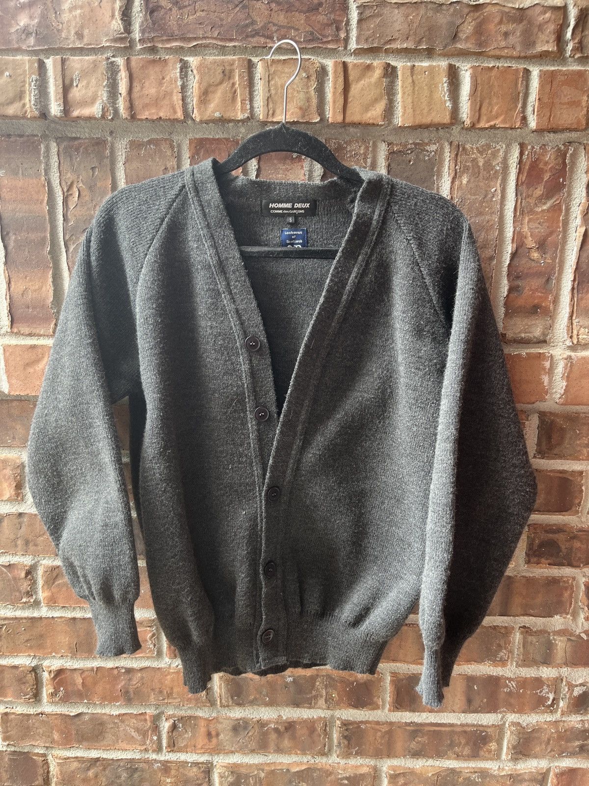 image of Cdg Homme Deux X Lochaven Of Scotland Knit Cardigan in Grey, Men's (Size Small)
