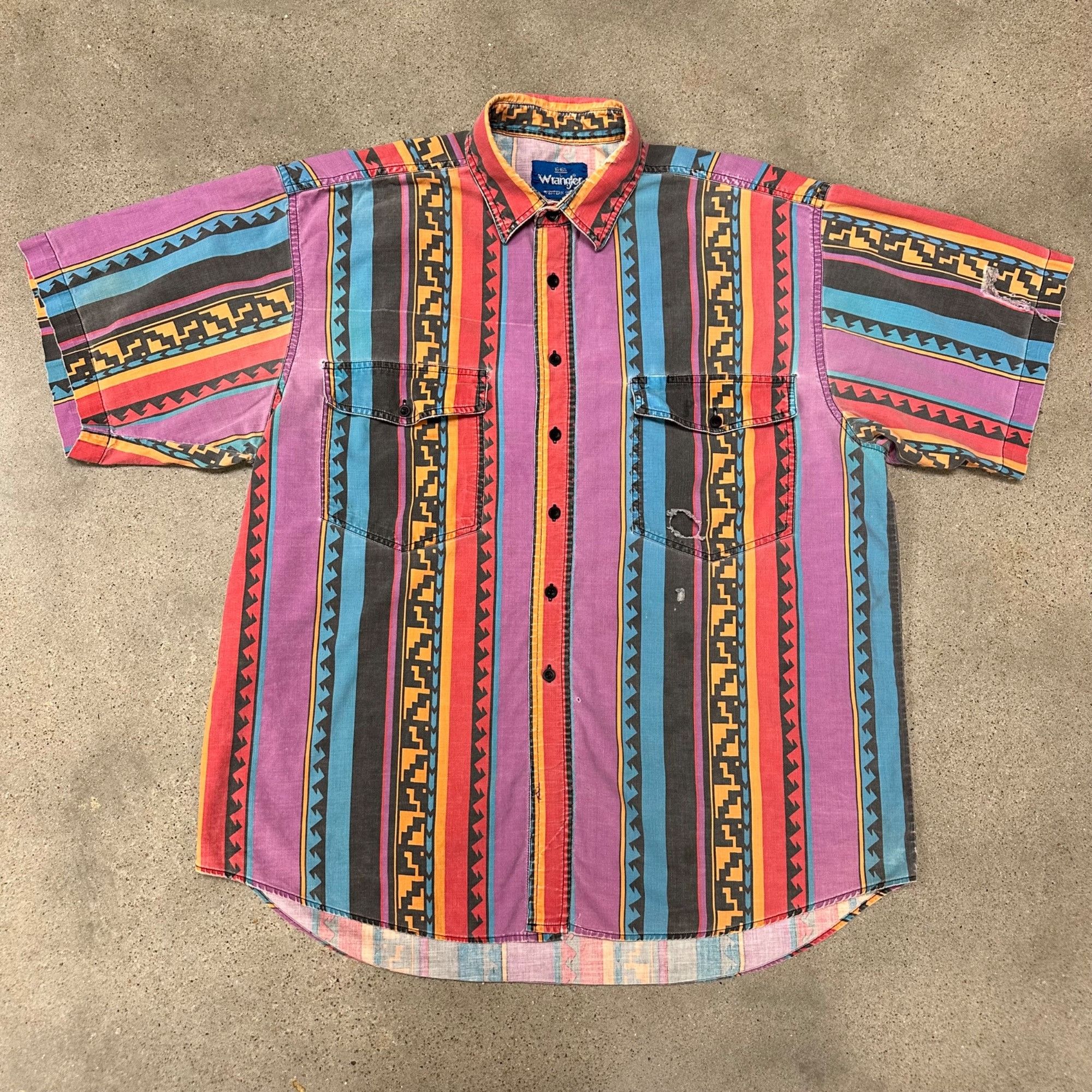 Vintage × Wrangler Vintage 80s Wrangler Brushpopper Style Patterned Button Up S Size US L / EU 52-54 / 3 - 1 Thumbnail