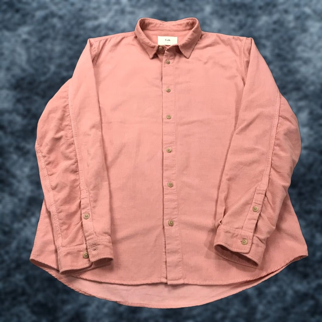 Folk Folk Shirt Mens Large Pink Corduroy Long Sleeve Button Front Cotton Designer Size US L / EU 52-54 / 3 - 1 Thumbnail