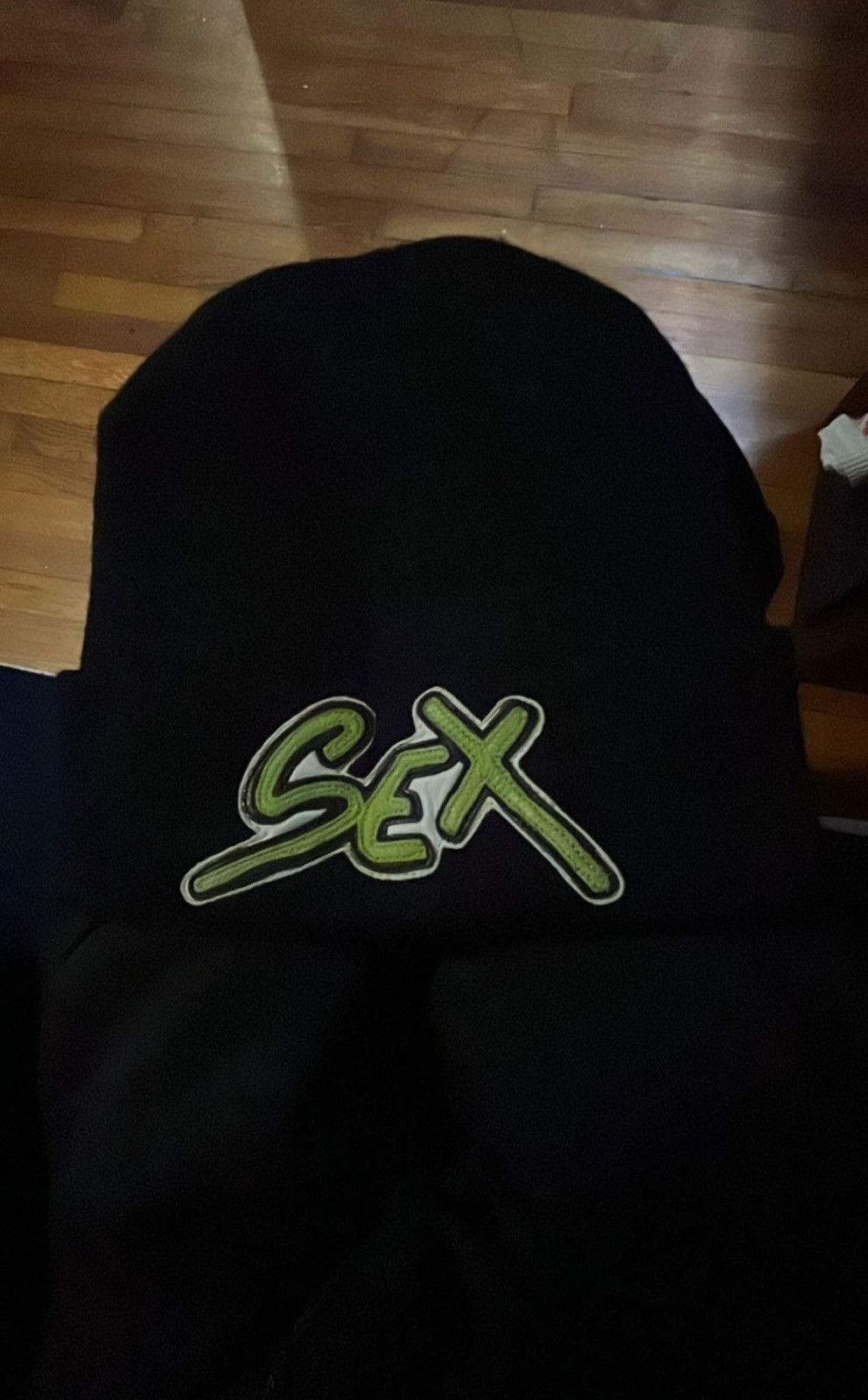 image of Chrome Hearts x Matty Boy Sex Records Matty Boy Beanie in Black, Men's