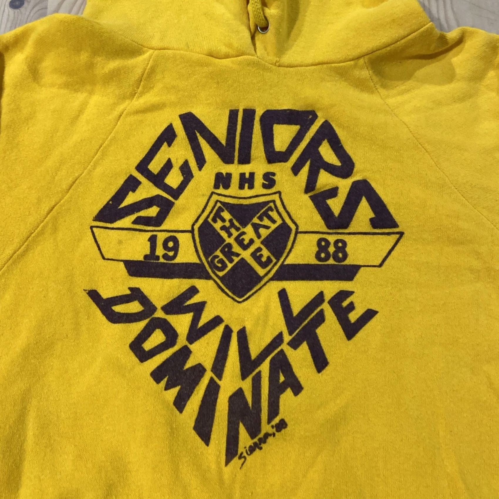 Tultex VINTAGE Raglan Sweatshirt Hoodie Yellow Small Size US S / EU 44-46 / 1 - 2 Thumbnail
