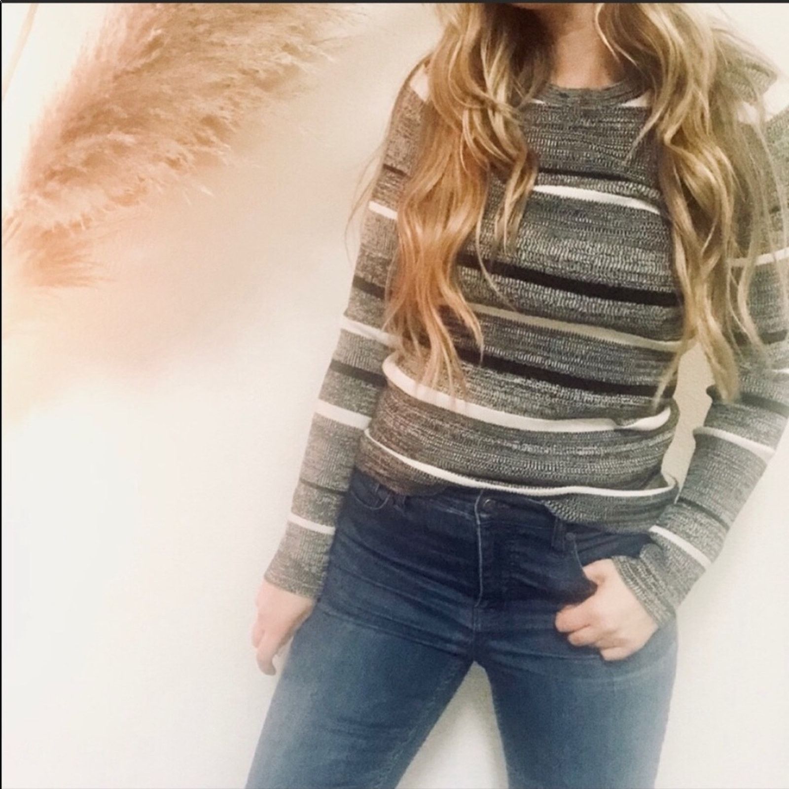 Banana Republic NEW BANANA REPUBLIC Grey Black White Stripe Pullover Sweater Size S / US 4 / IT 40 - 1 Thumbnail