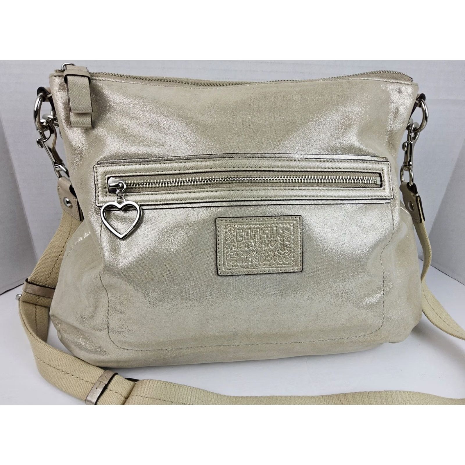 Coach Coach Poppy 2 Way Metallic Shoulder Handbag Purse Women Leather Ivory Metallic 14x12x3 Womens Size ONE SIZE - 3 Thumbnail