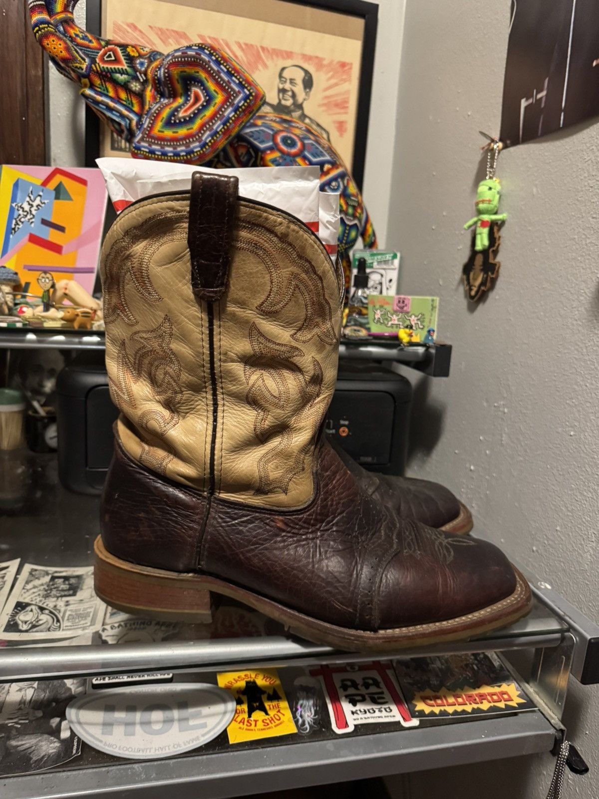 DOUBLE HELIX Double H Two Tone Leather Cowboy Boots Size US 13 / EU 46 - 2 Thumbnail