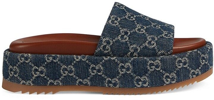 image of Gucci Denim Platform Slide Sandals in Navy, Women's (Size 12)