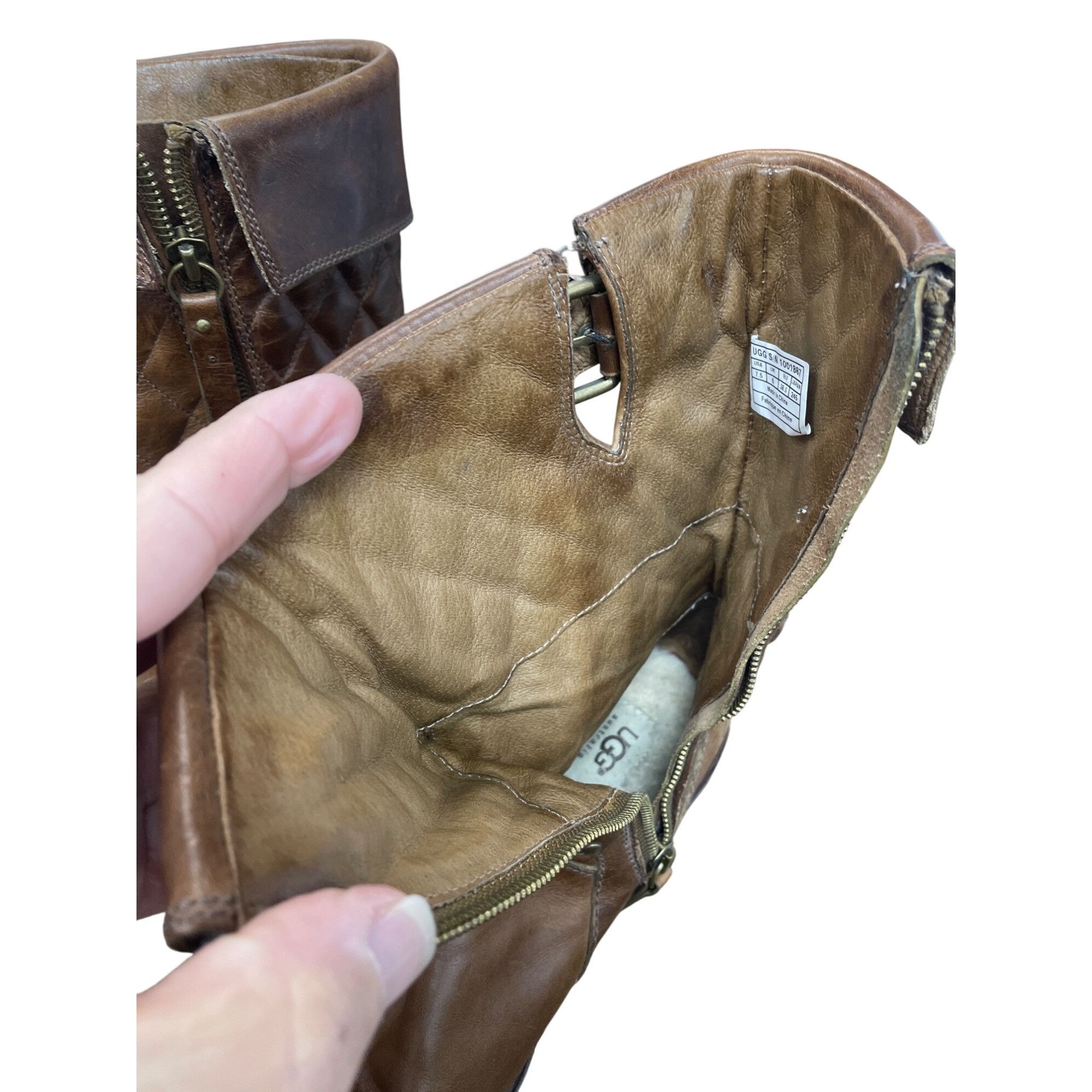 Ugg UGG Womans Brown Leather Moto Quilted Mid Calf Boots Sz 7.5 Size US 7.5 / IT 37.5 - 6 Thumbnail