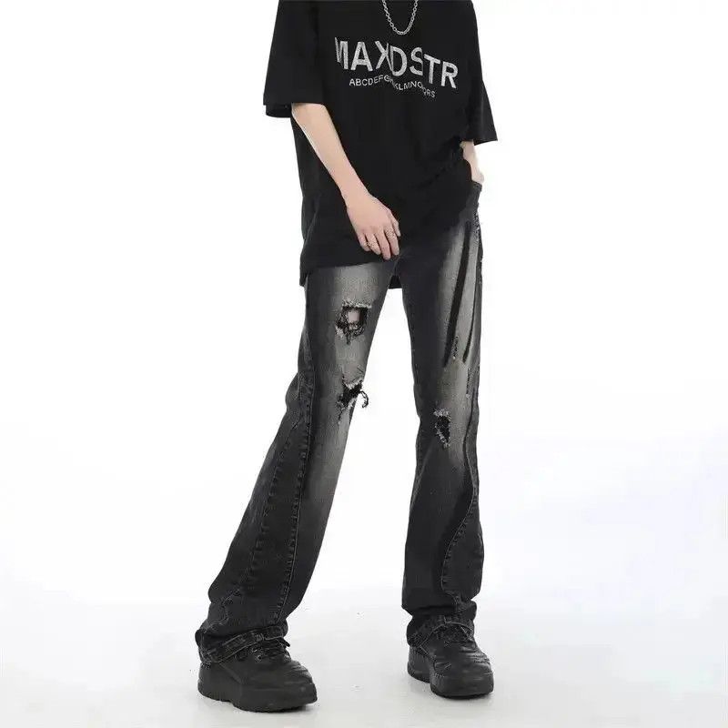 Japanese Brand Gradient black striped distressed jeans Size US 32 / EU 48 - 4 Thumbnail