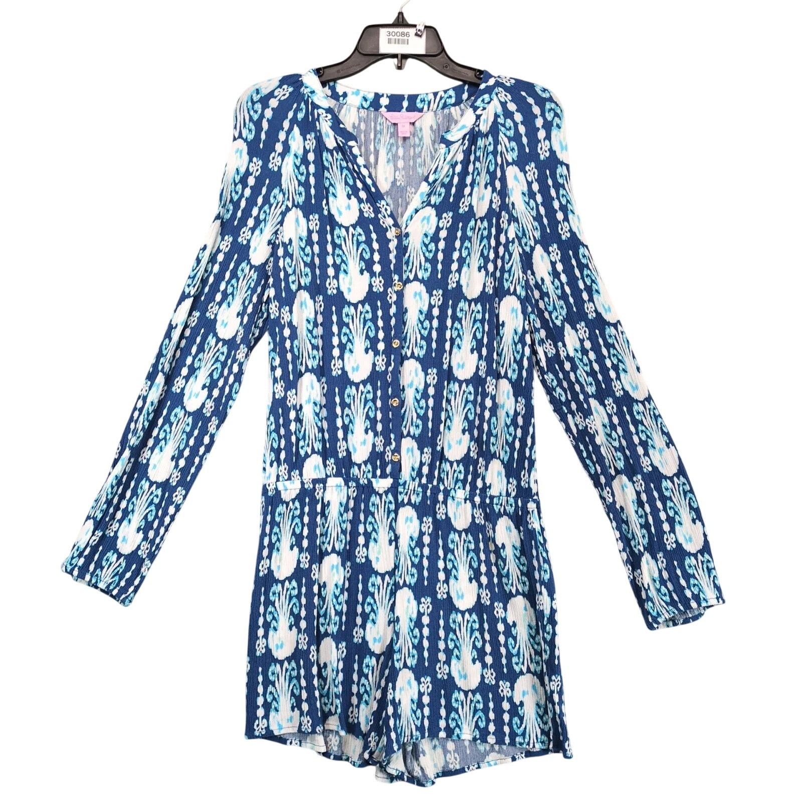 Lilly Pulitzer Lilly Pulitzer Elsa Romper Women's M Long Sleeve Indigo Size 30" / US 8 / IT 44 - 1 Thumbnail