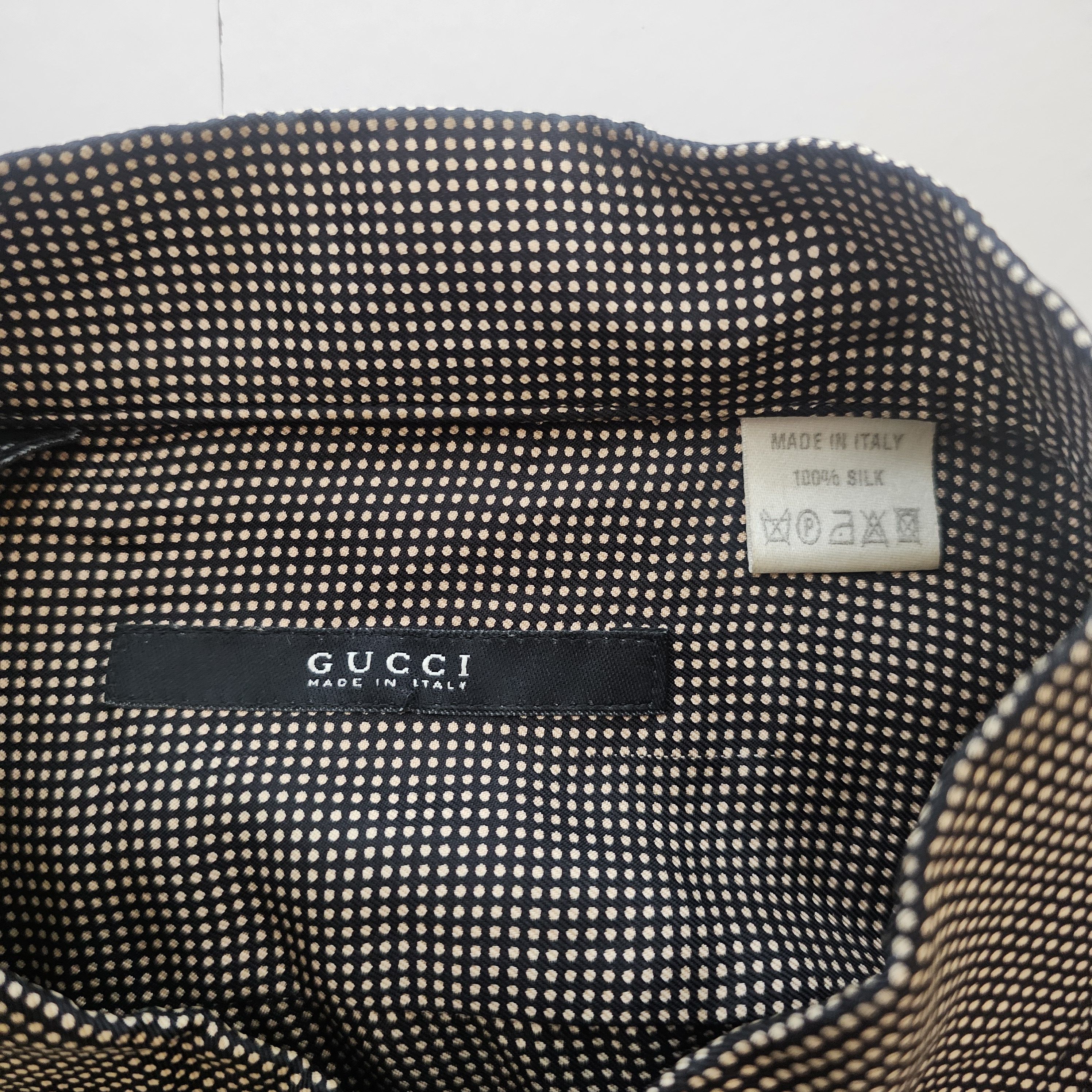 Gucci Gucci Mens Silk Button Down Shirt 43 Brown Micro Dot Logo Size US S / EU 44-46 / 1 - 3 Thumbnail