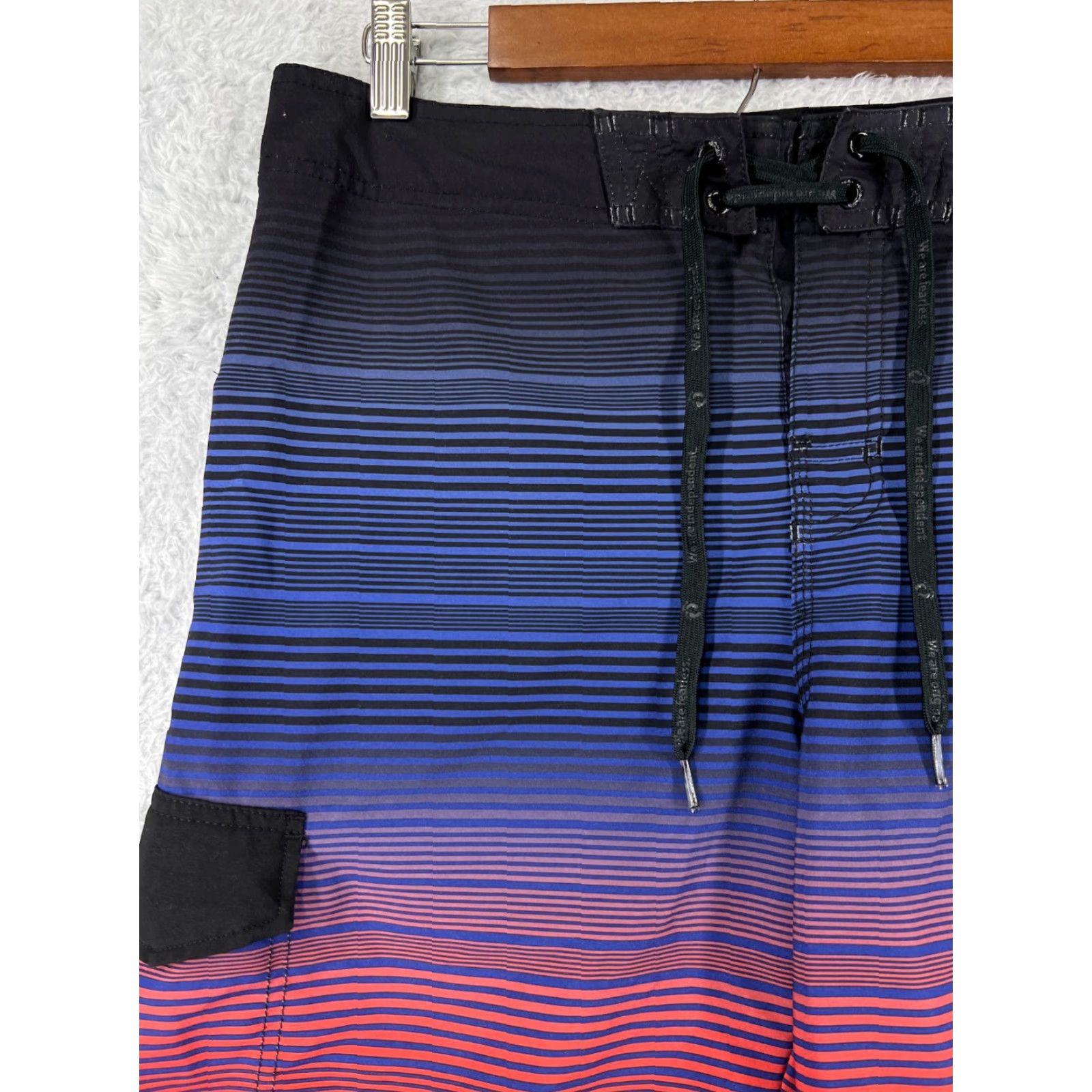 Hang Ten Hang Ten Mens Board Shorts 32 Trunk Swim Trunk Blue Red Black Stripe Polyester 100% Stretch Size US 32 / EU 48 - 6 Thumbnail