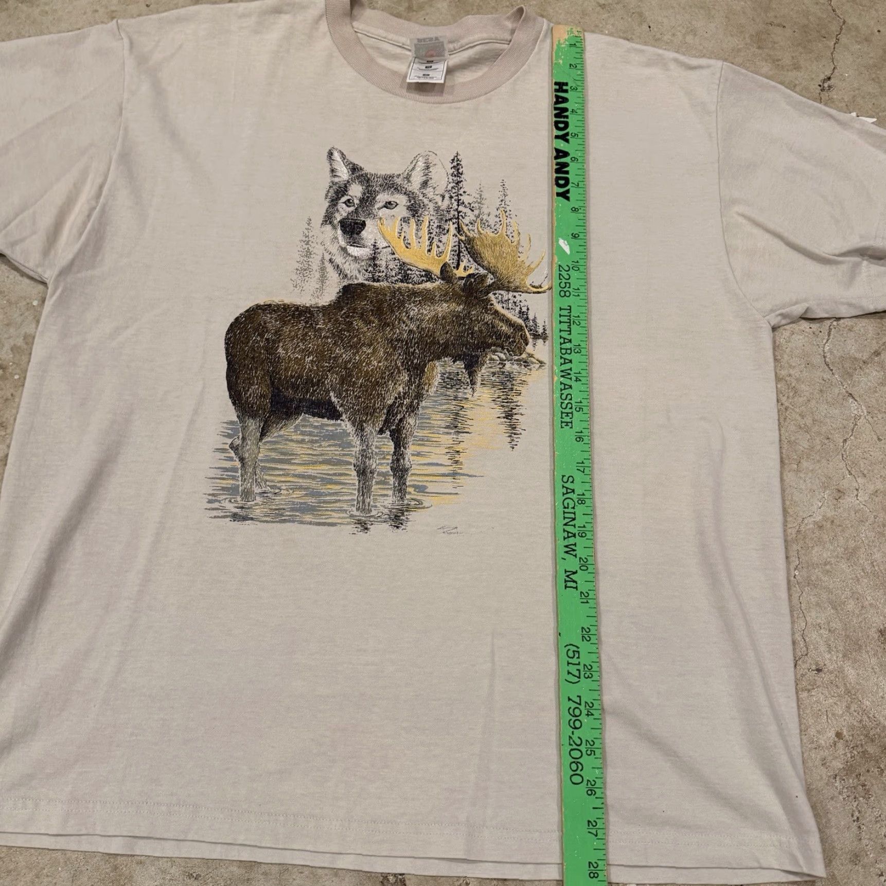 Vintage VINTAGE Wolf T-Shirt 90s Elk Wolf Nature Tee Mens XL Beige Mens XL 90s Beige Size US XL / EU 56 / 4 - 6 Thumbnail