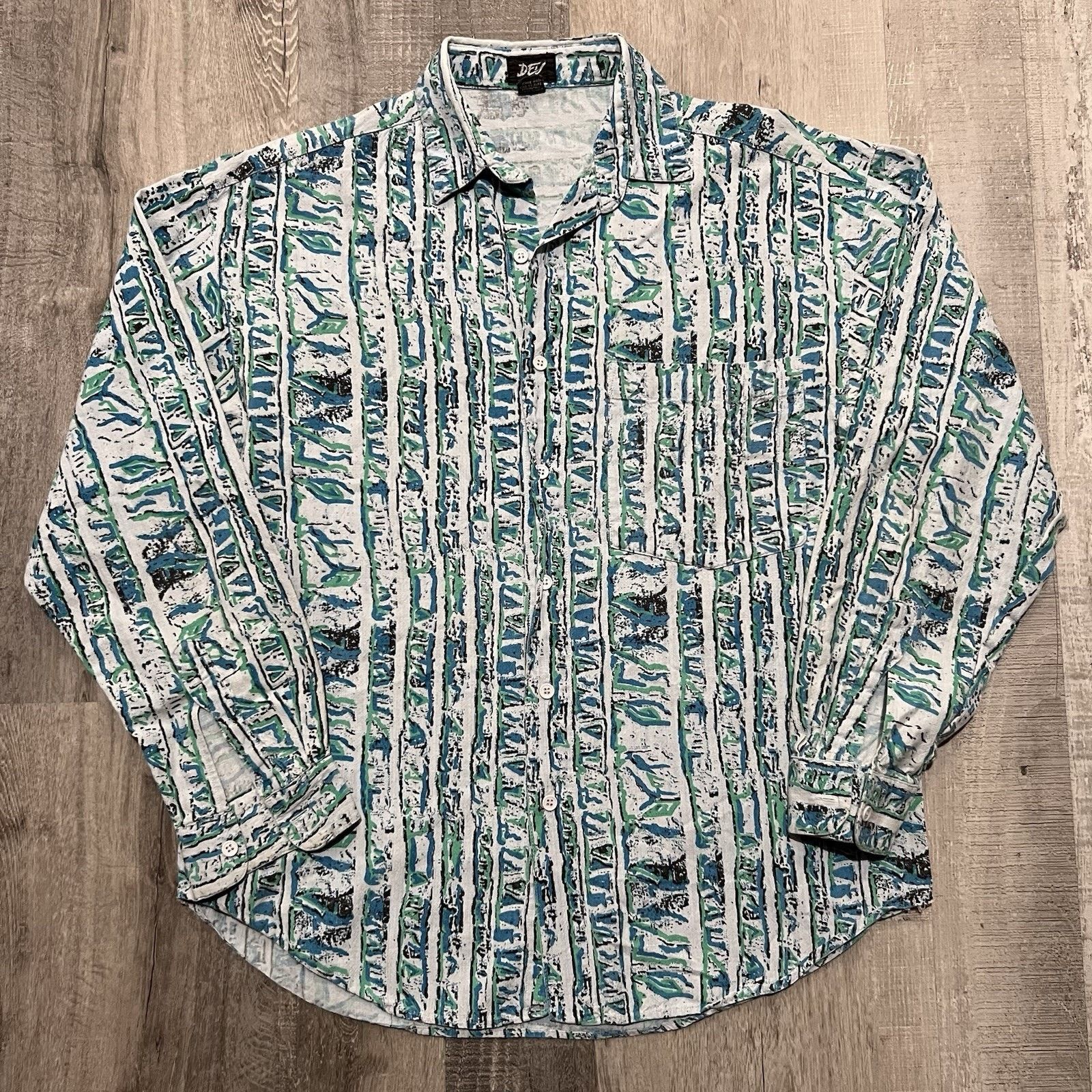 Vintage Vintage DEV Abstract Surf Beach Button Green/Blue 80s Shirt Size US M / EU 48-50 / 2 - 1 Thumbnail