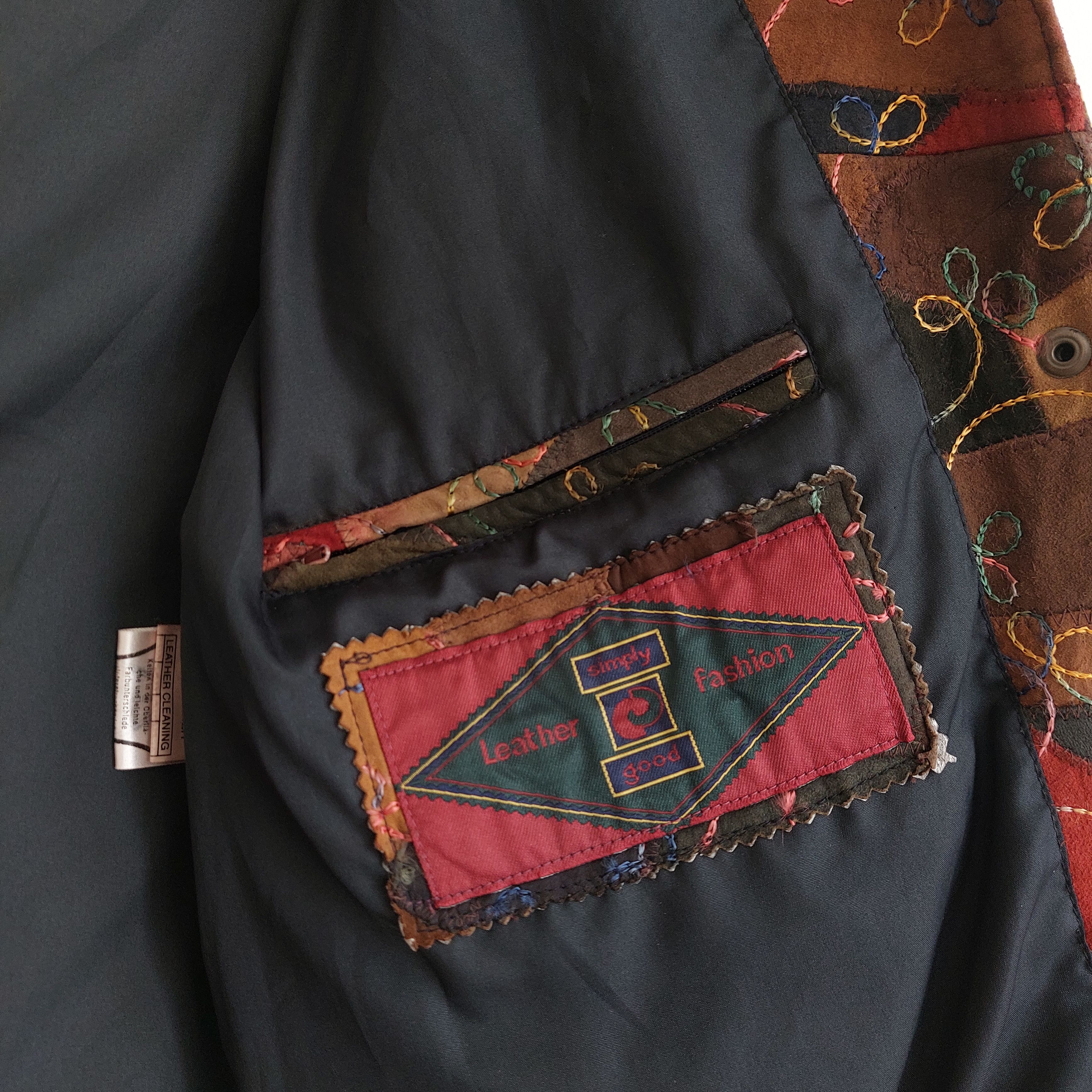 Vintage Vintage patchwork leather jacket with embroidery Size L / US 10 / IT 46 - 7 Thumbnail