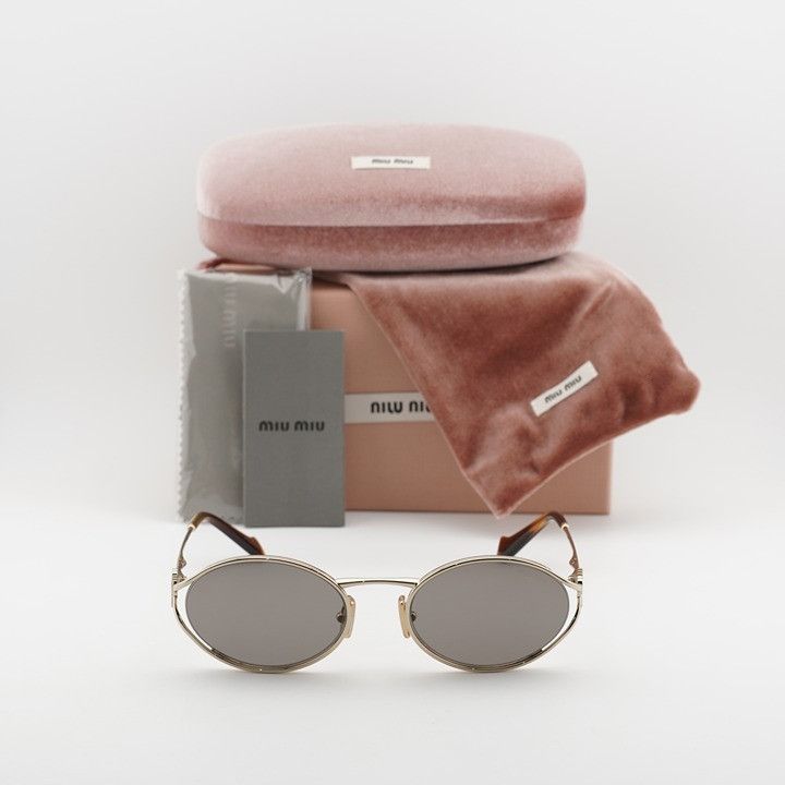 Miu Miu Miu Miu MU52YS ZVN80Q Sunglasses Gold Oval Frame, Dark Grey Size ONE SIZE - 10 Thumbnail