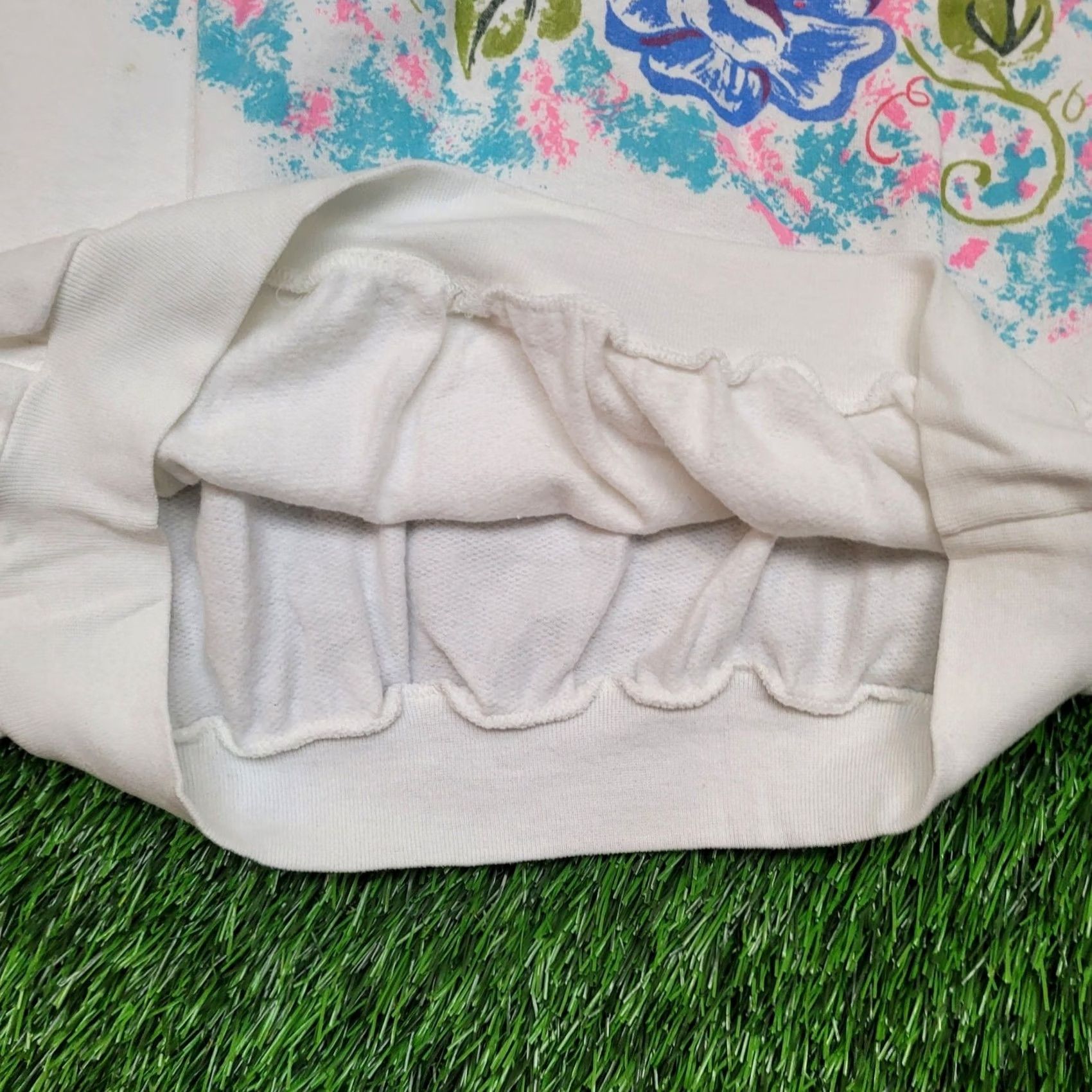 Vintage Mom Pastel Vintage 80s Sweatshirt Boxy Cropped Floral Batwing Knit XL White Fleece Size XL / US 12-14 / IT 48-50 - 3 Thumbnail