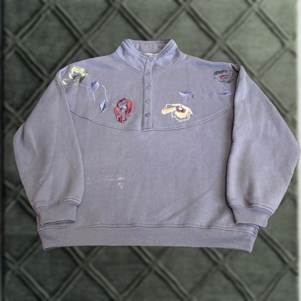 Vintage VINTAGE 90s Morsly Sweater Embroidered Floral Pullover Blue 90s Women Petite M Size M / US 6-8 / IT 42-44 - 1 Thumbnail