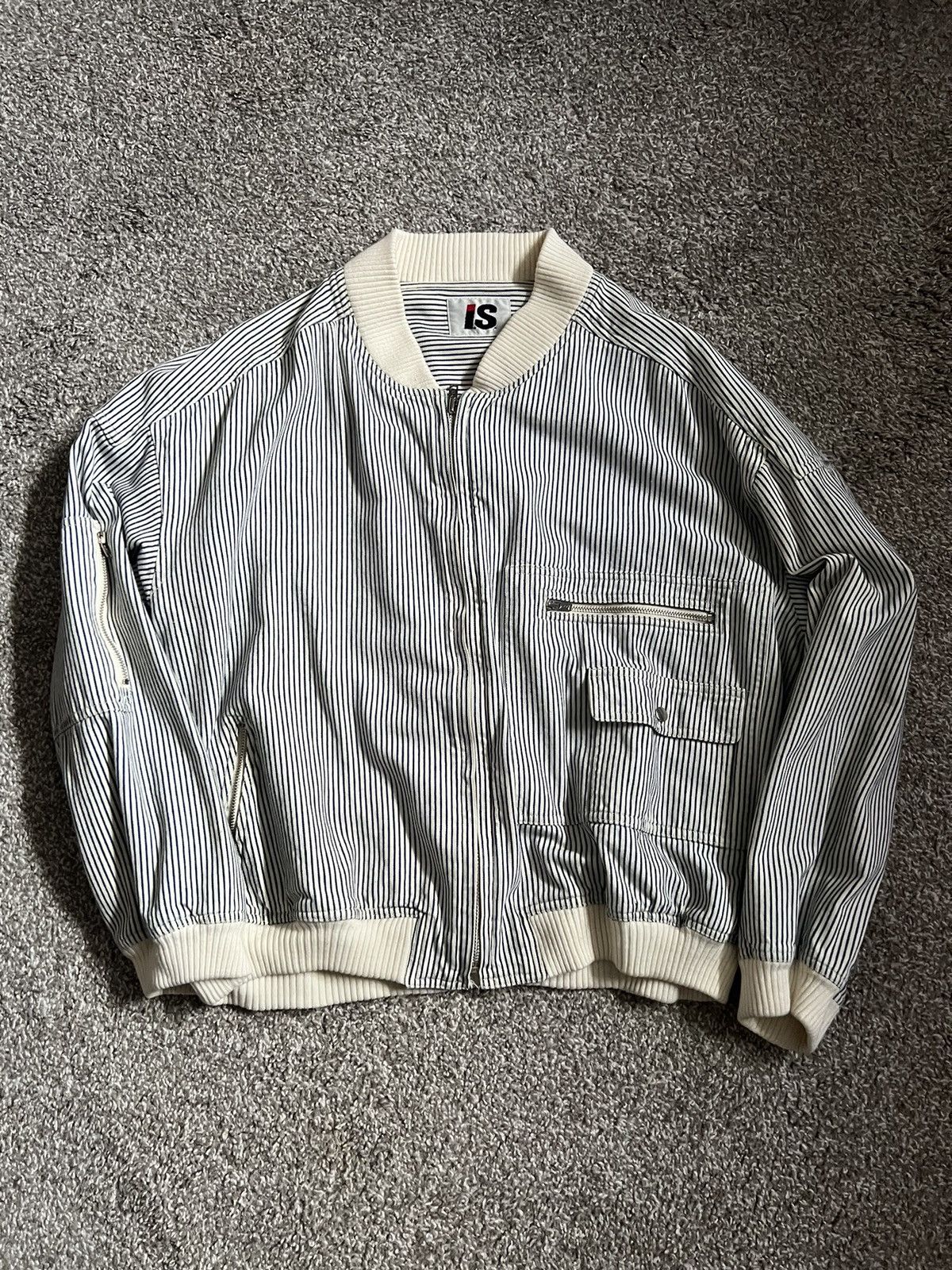 Issey Miyake FINAL DROP Vintage IS Issey Miyake Striped Bomber Jacket Size US M / EU 48-50 / 2 - 2 Thumbnail