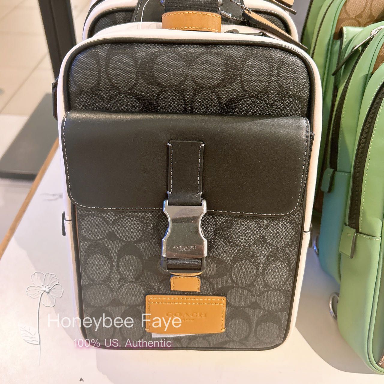 image of Coach Track Pack In Colorblock Signature Canvas Cr269 in Black Antique Nickel/Charcoal/Chalk, Men's