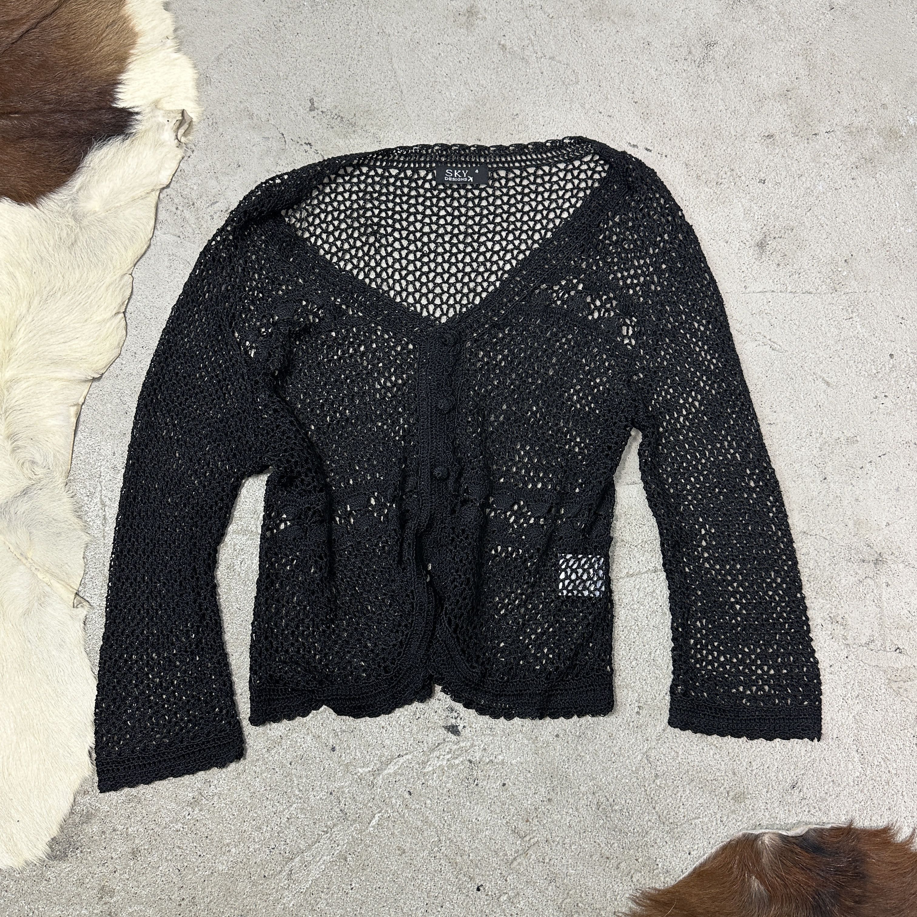 Vintage Vintage Avant Garde Crochet Fairy Mesh Viscose Cardigan Y2K Size L / US 10 / IT 46 - 2 Thumbnail