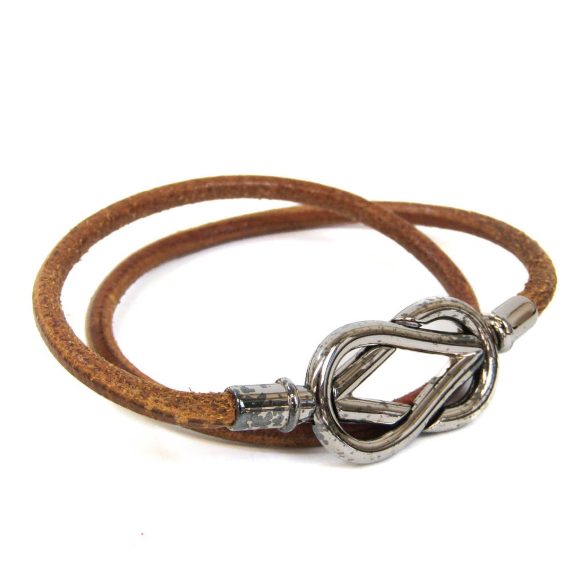 image of Hermes Choker Atame Leather,metal Bangle Brown,silver in Black, Women's