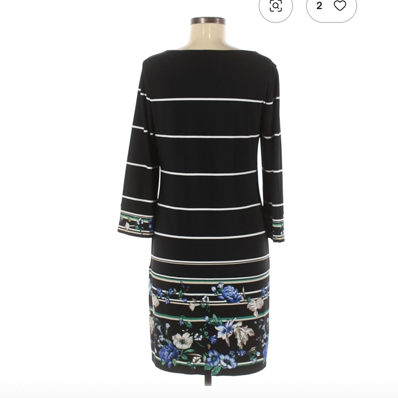 Other White House Black Market Black Floral & Stripe Dress Med Size M / US 6-8 / IT 42-44 - 2 Thumbnail