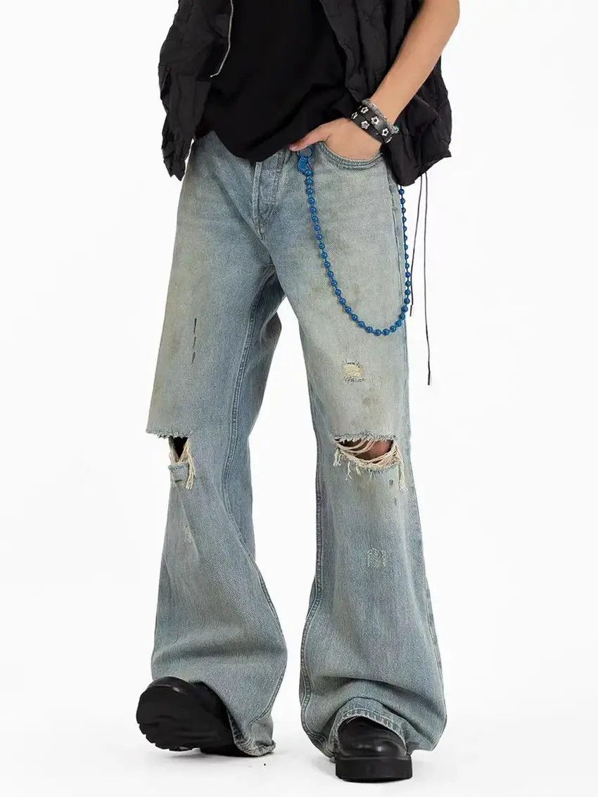 Designer × Japanese Brand Baggy Faded Washed Knee Ripped Jeans Size US 32 / EU 48 - 1 Thumbnail