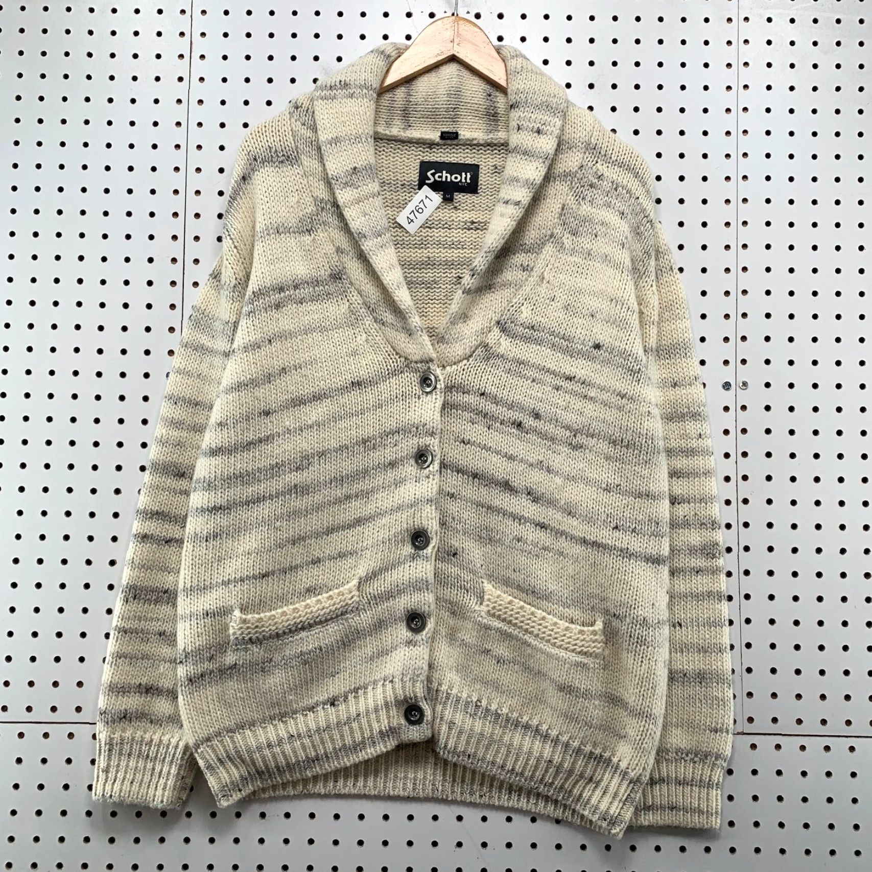 Schott Schott Wool Cardigan Sweater Womens M Beige Military Knit Button Shawl Size M / US 6-8 / IT 42-44 - 2 Thumbnail