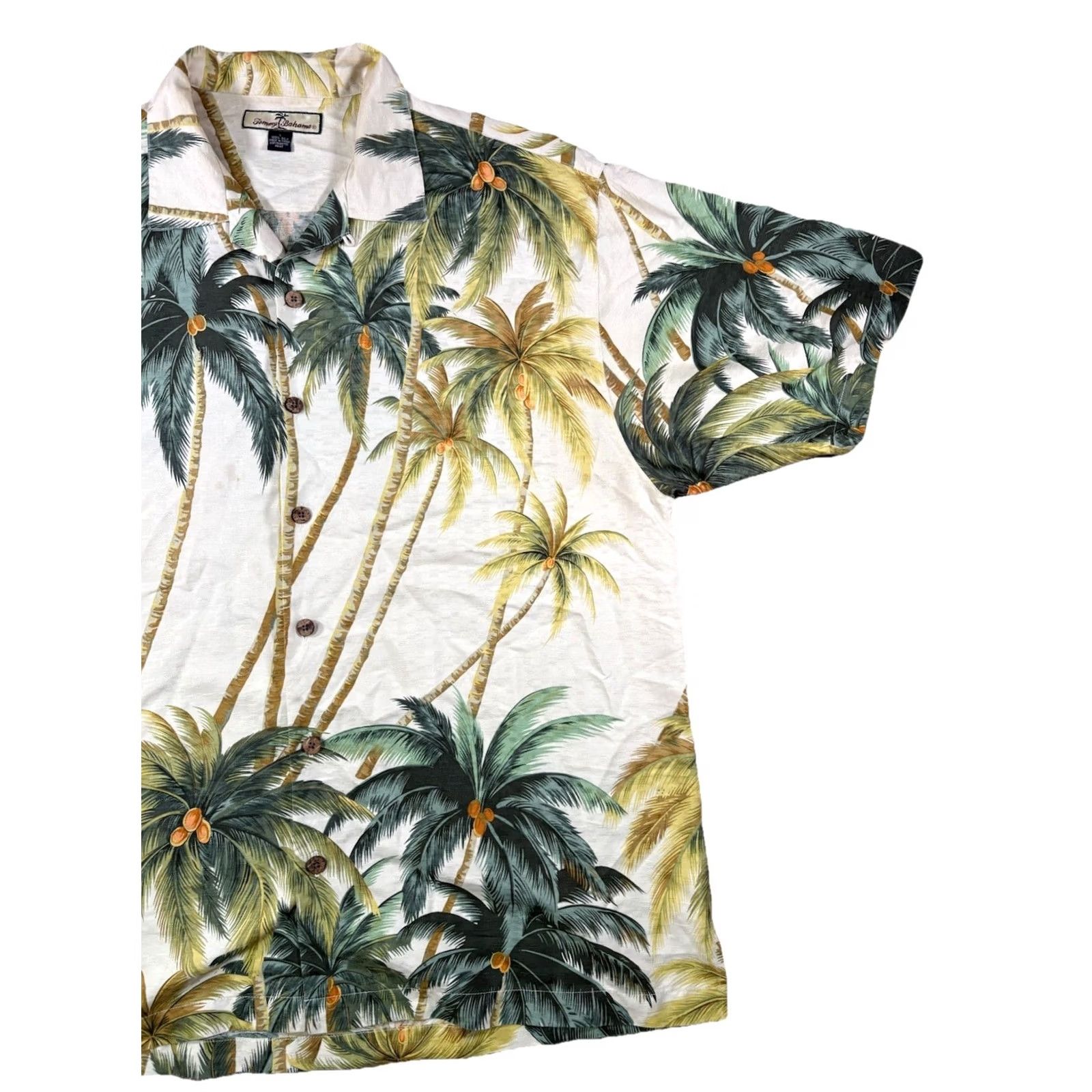 Tommy Bahama VINTAGE Tommy Bahama Shirt Mens Large 100% Silk Palm Tree Hawaiian Loop Collar Shirt Short Sleeve Beige Floral Size US L / EU 52-54 / 3 - 2 Thumbnail