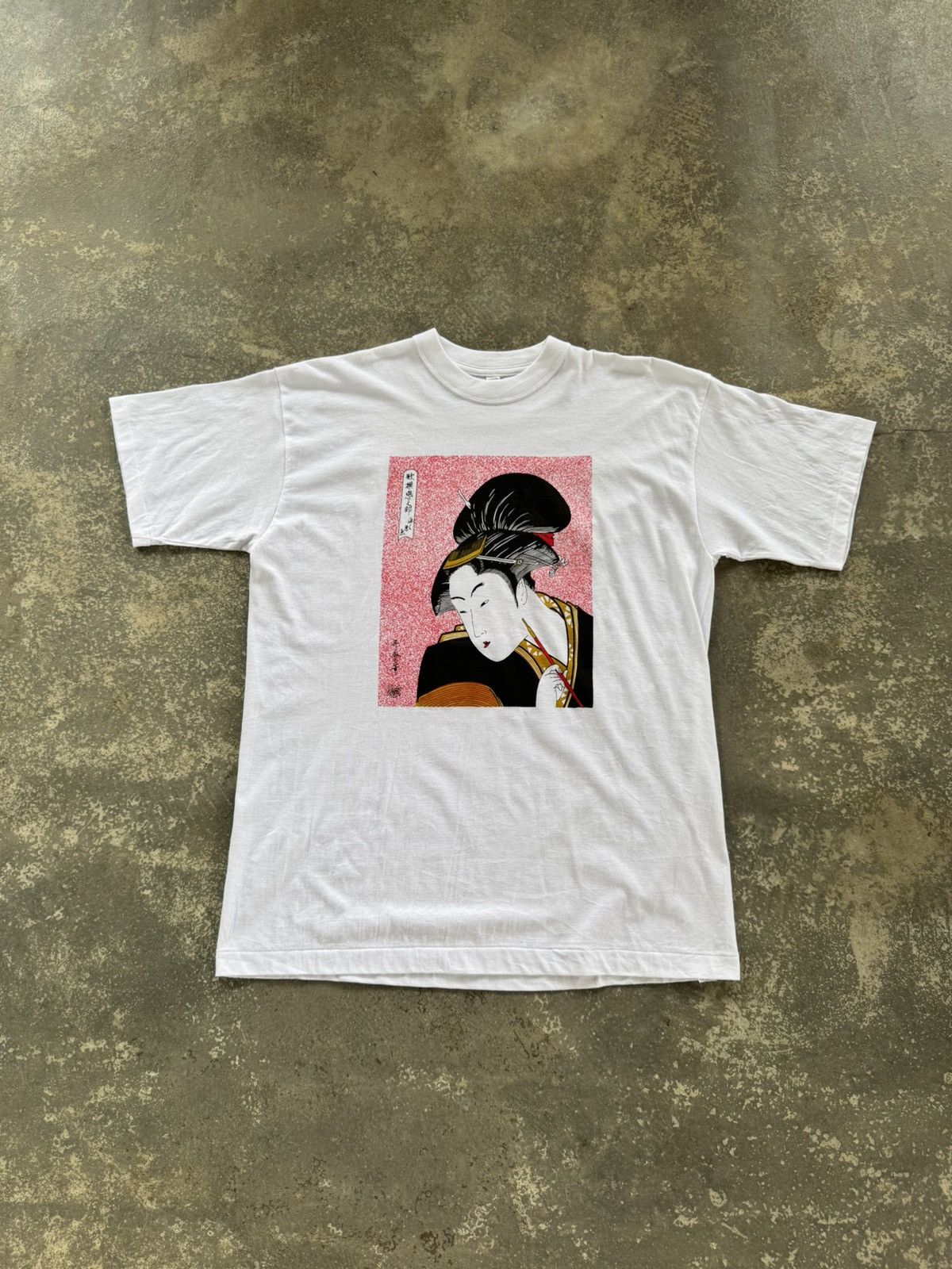 Japanese Brand Vintage 90’s Art Kitagawa Utamaro Geisha Print Tee Size US L / EU 52-54 / 3 - 1 Thumbnail