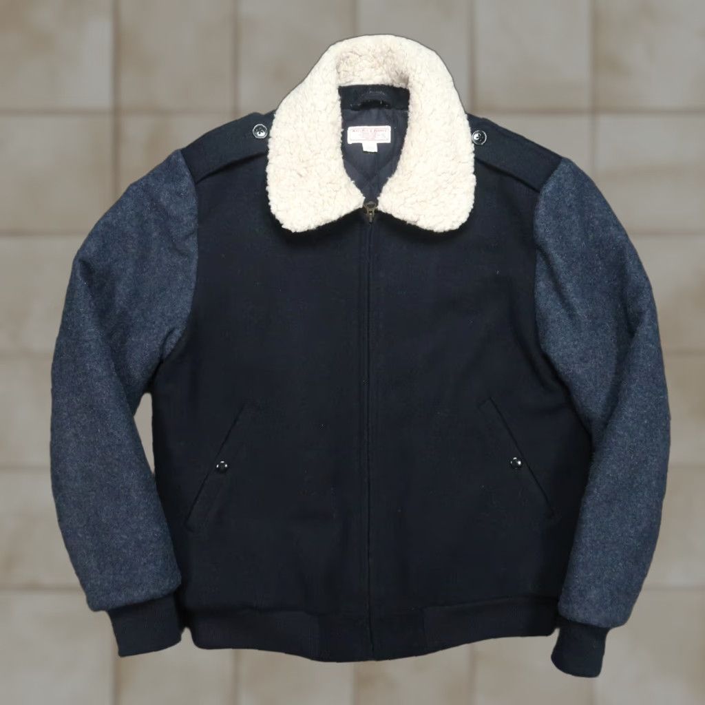 Wallace & Barnes Jacket Mens Small Wool Bomber Zip Quilt Lined Faux Fur J Crew