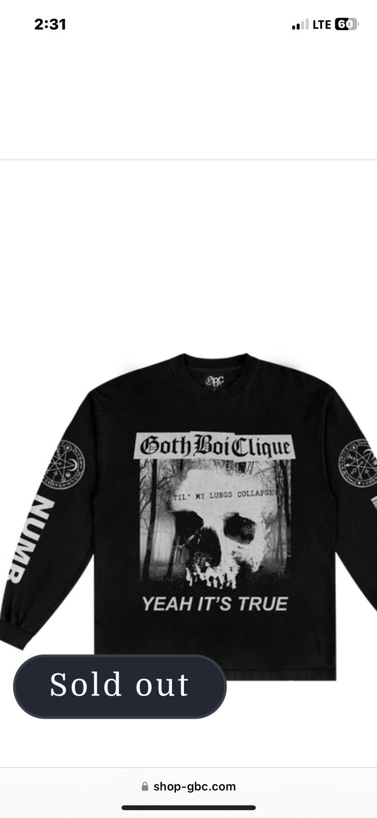 Lil Peep GBC NUMB LONGSLEEVE “THRAXXHOUSE” Longsleeve t shirt rare Size US XXL / EU 58 / 5 - 2 Thumbnail