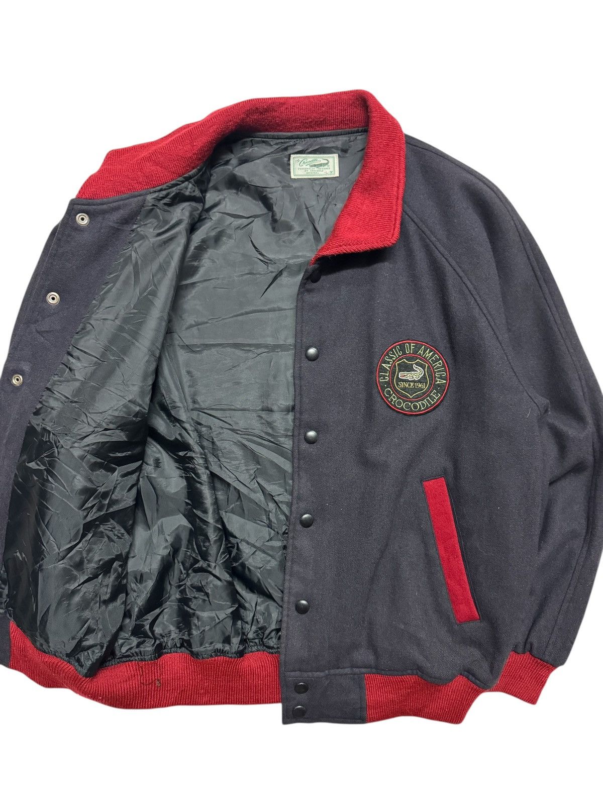 Japanese Brand VINTAGE 1990s CROCODILE NAVY BLUE VARSITY WOOL JACKET Size US L / EU 52-54 / 3 - 2 Thumbnail
