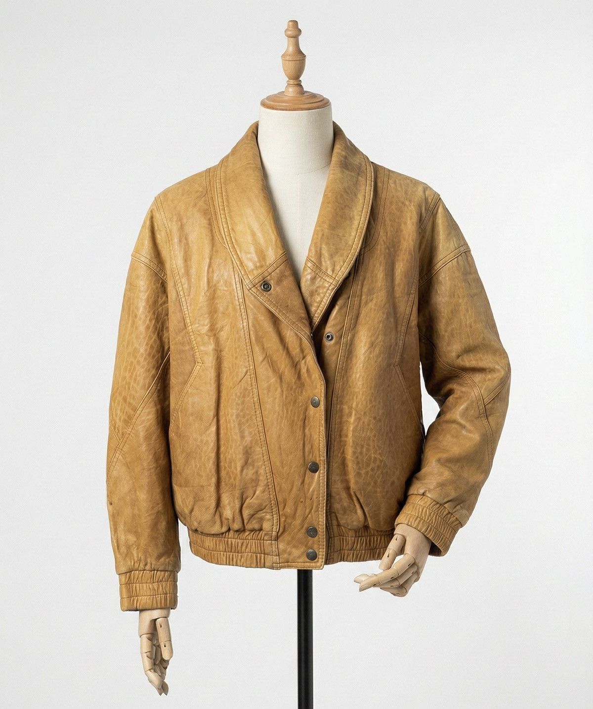 Genuine Leather Rare Vintage 80s Patina Leather Bomber Jacket Double Collar Size US M / EU 48-50 / 2 - 1 Thumbnail