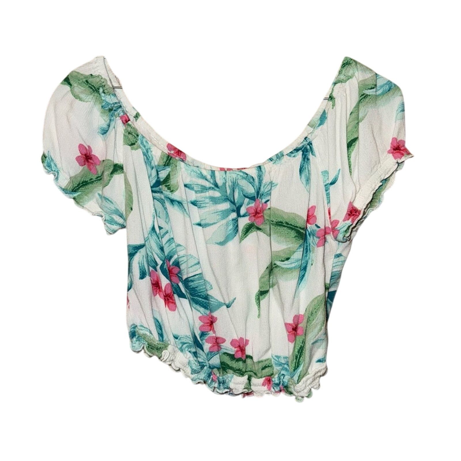 Hollister Hollister Floral Off-Shoulder Top - White and Green Size M Size M / US 6-8 / IT 42-44 - 4 Thumbnail