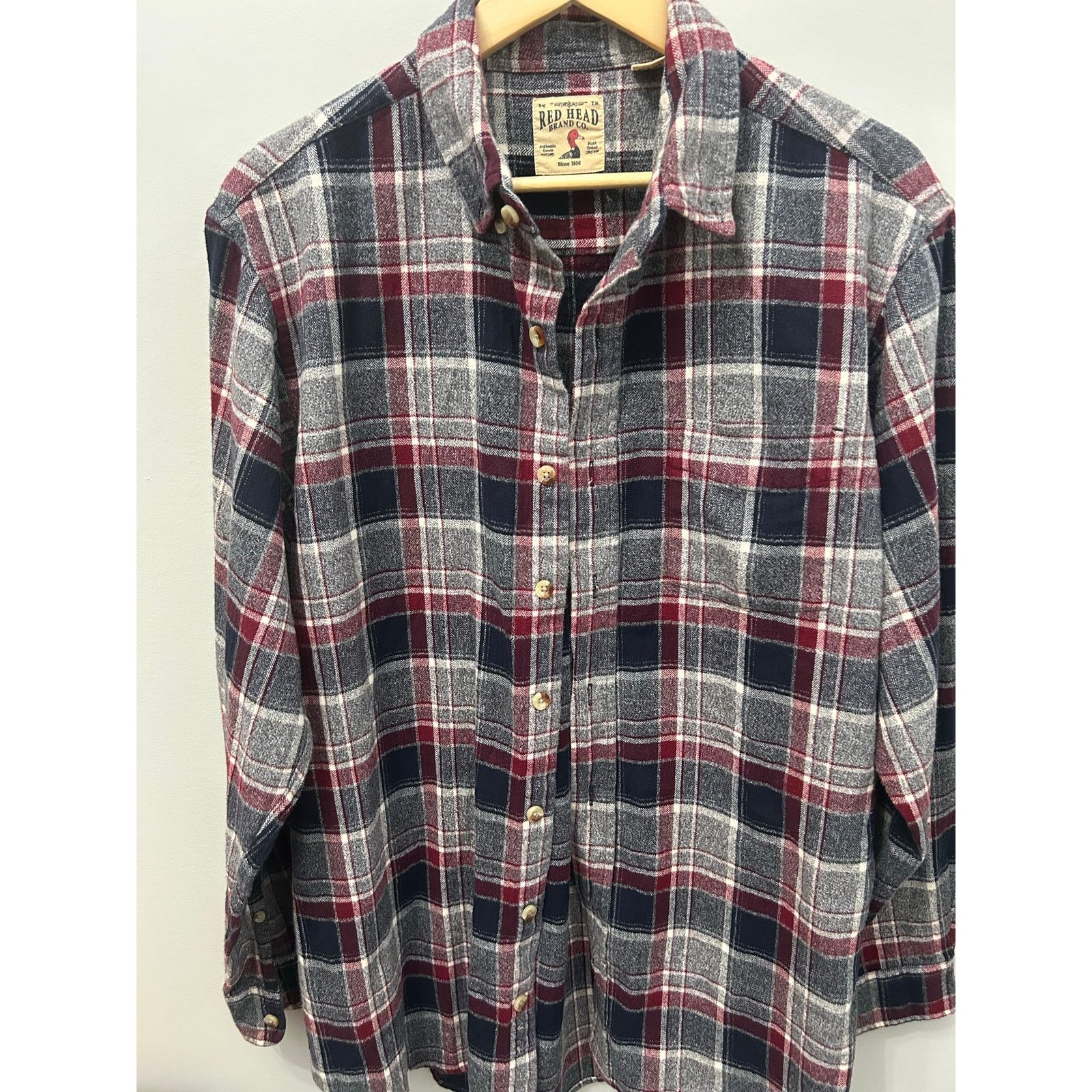 Redhead RedHead Mens Large Tall Gray Black Red Plaid Flannel Shirt Size US L / EU 52-54 / 3 - 1 Thumbnail