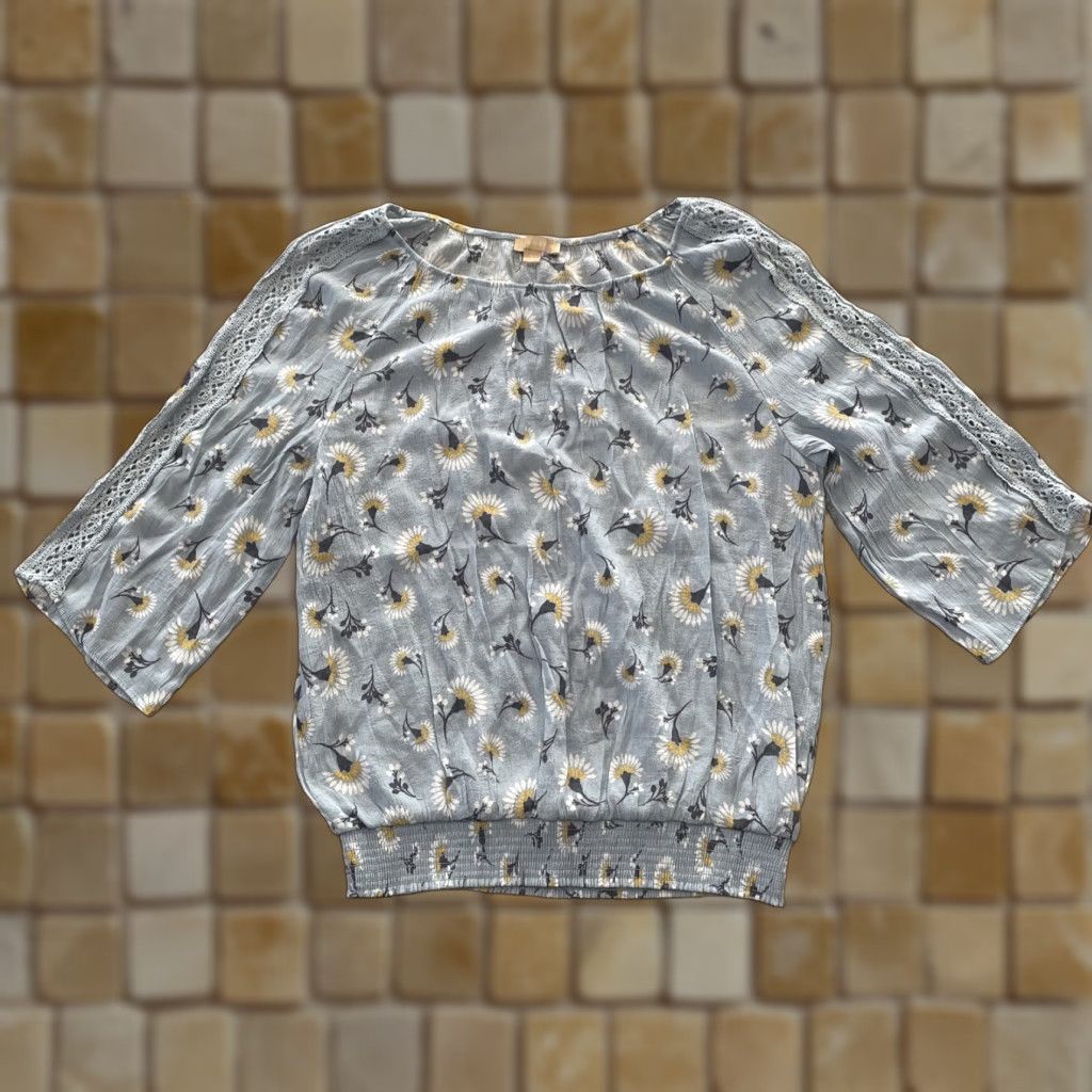 Hope HOPE & HARLOW Blue Floral Lace Blouse, Size L, Womens Size L / US 10 / IT 46 - 1 Thumbnail