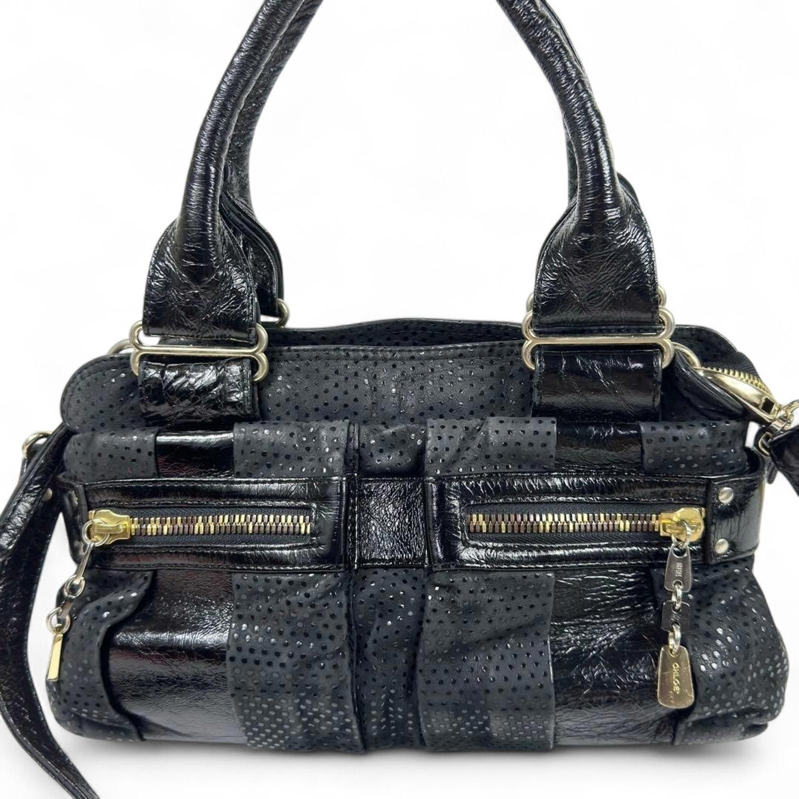 chloma Chloé - Black Leather Shoulder Bag Gold Zipper Size ONE SIZE - 2 Thumbnail