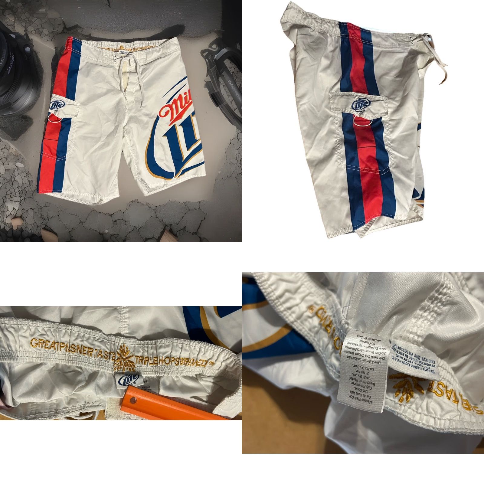 Vintage Miller Lite Swim Trunks Bottom Men 34x10 Pockets Drawstring Beach Surfing Y2K Vintage 2000s Size US 34 / EU 50 - 8 Thumbnail