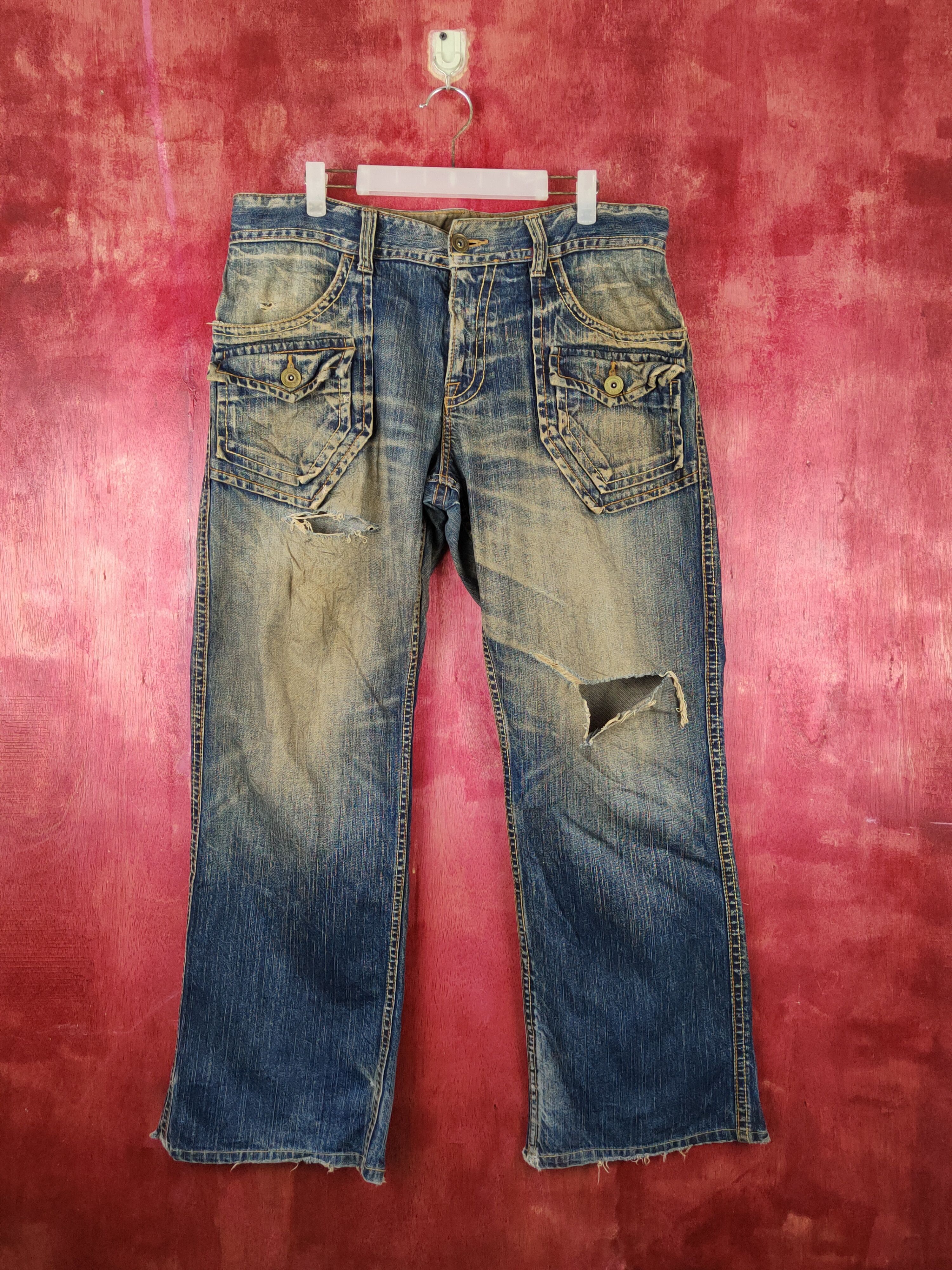 Japanese Brand DL Rush/Hour Dark Blue Faded Distressed Ripped Jeans #S1811 Size US 36 / EU 52 - 1 Thumbnail