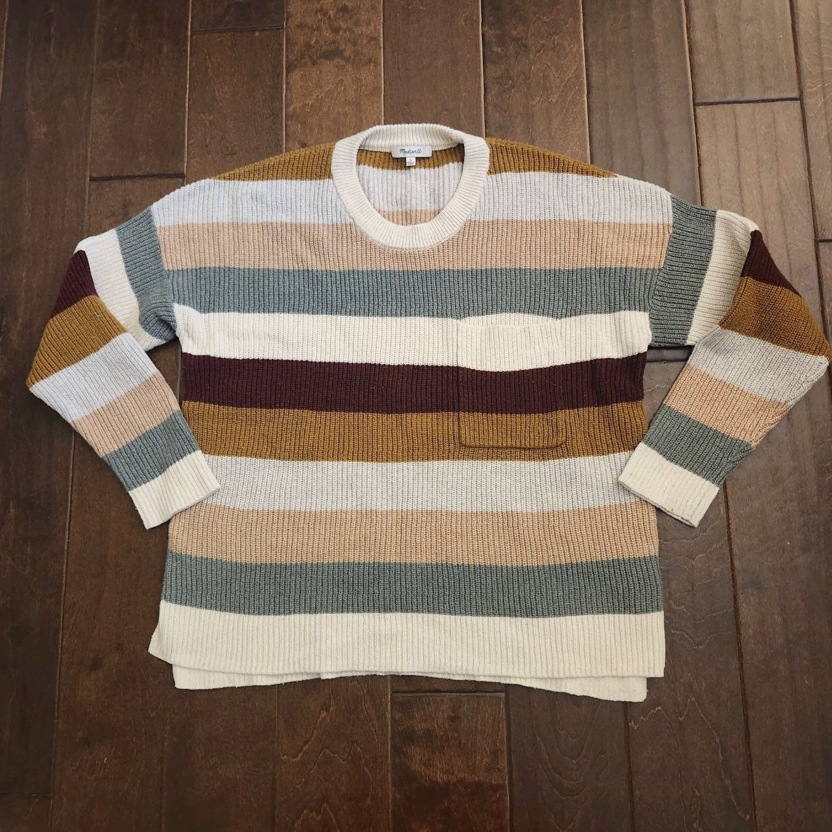 Madewell Madewell Striped Knit Sweater Women’s L Crewneck Pocket Cozy Fall Size L / US 10 / IT 46 - 2 Thumbnail