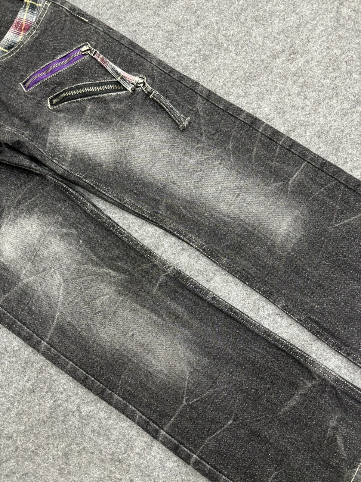 Japanese Brand 💥Doubel Waist💥Sick Japan Style Zipper Stonewash Denim F519 Size US 31 - 10 Thumbnail