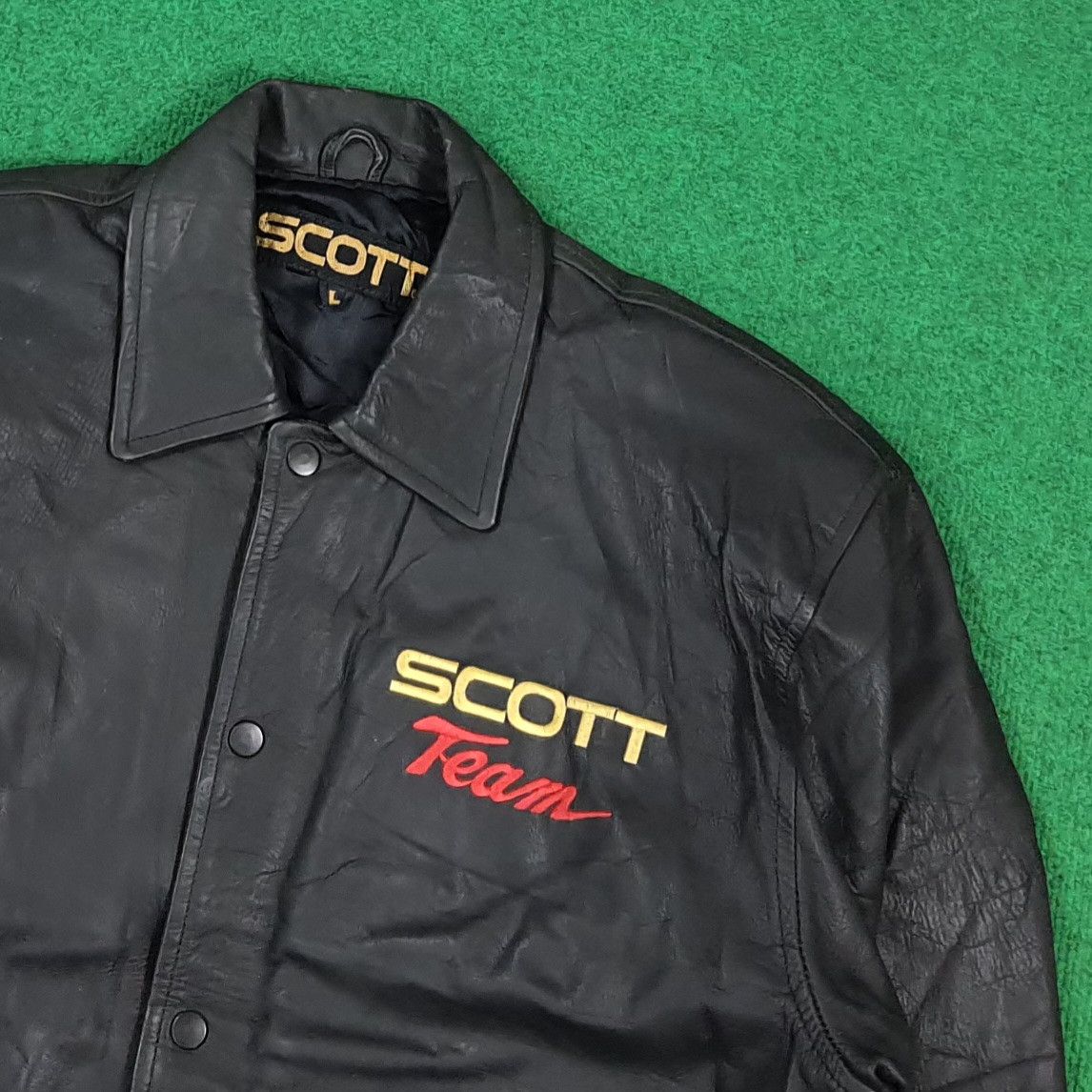 Vintage Vintage Scott Team Leather Jacket with Black Flames Size US L / EU 52-54 / 3 - 5 Thumbnail