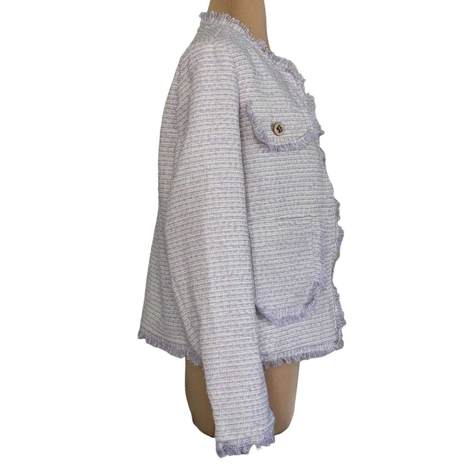 Other BBGD Lavender Tweed Fringe Designer Blazer Jacket Button L Size L / US 10 / IT 46 - 6 Thumbnail