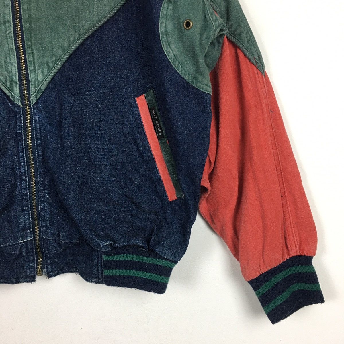 Vintage Vintage Hot Spices Colour Block Denim Bomber Size L / US 10 / IT 46 - 3 Thumbnail