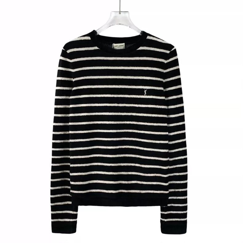 Saint Laurent Paris Saint Laurent Color-block logo embroidered striped crewneck Size US M / EU 48-50 / 2 - 1 Thumbnail
