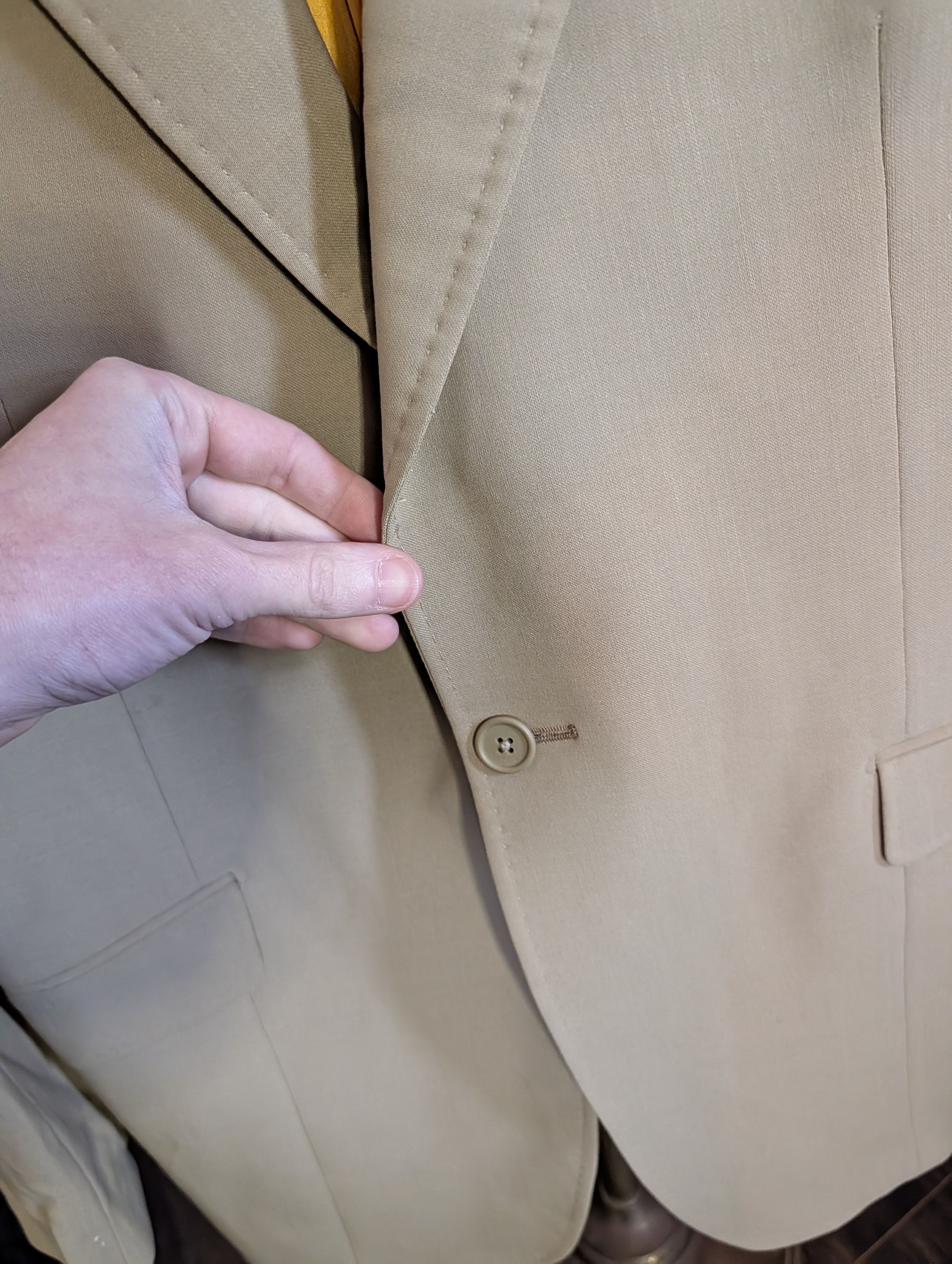 Handmade SANFORD BRYANT bespoke peak lapel high twist tan jkt Size 40R - 4 Thumbnail