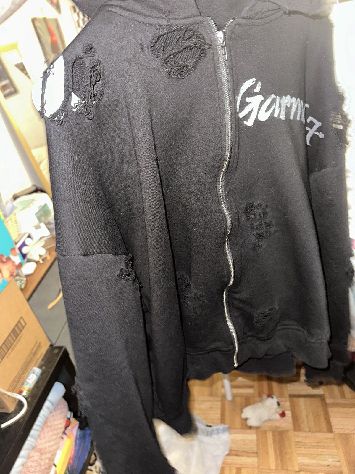 Other Distressed Black Zip Up Hoodie 400GSM Size US XL / EU 56 / 4 - 3 Thumbnail
