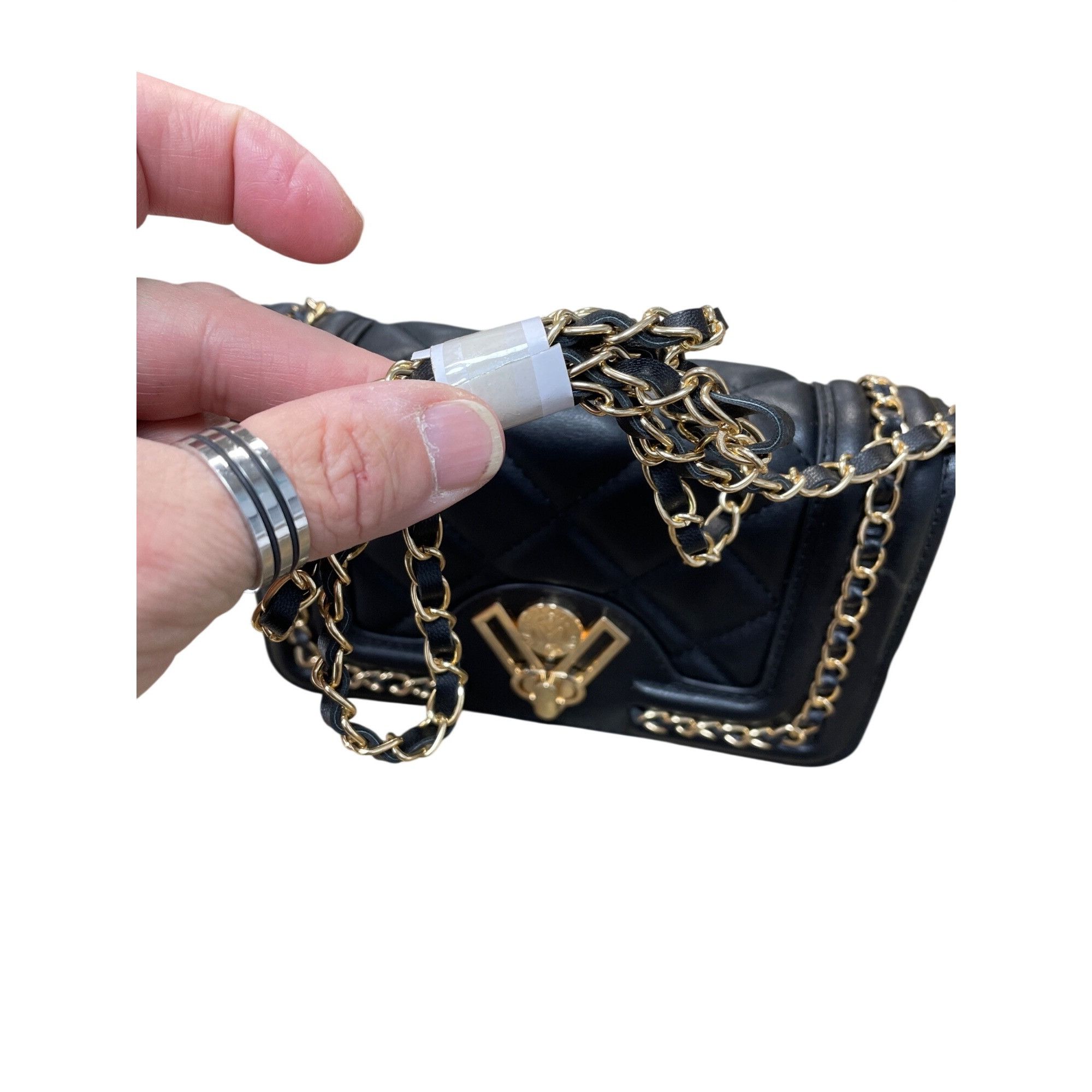 Valentino Orlandi Valentino Orlandi NWT womans Black gold quilted crossbody le Size ONE SIZE - 1 Thumbnail