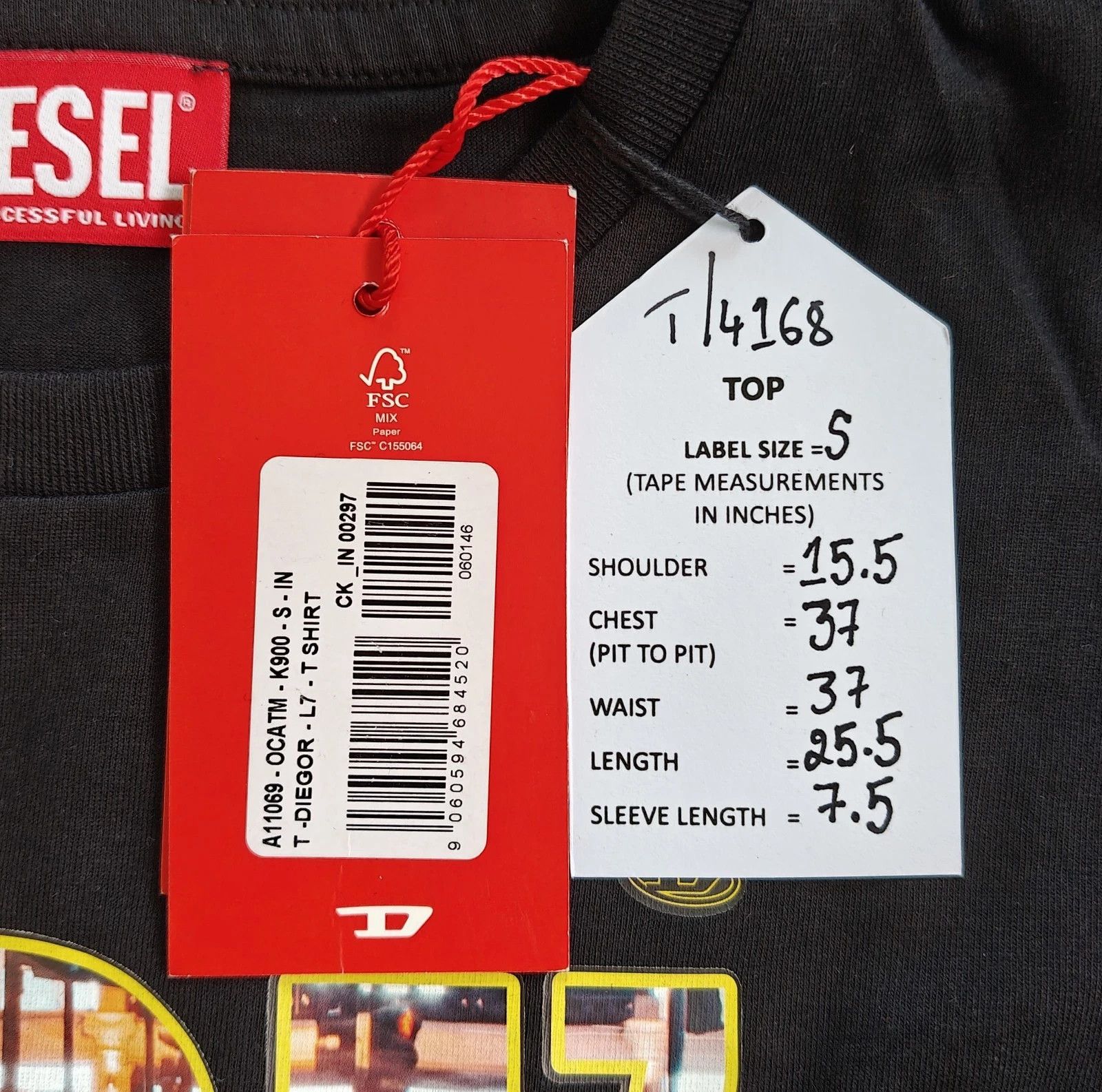 Diesel DIESEL Black T-shirt with DSL 78 Denim print T 4168 Size US S / EU 44-46 / 1 - 5 Thumbnail